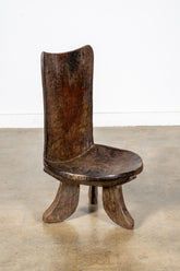 3-legged African Wood Chair with Flat Back