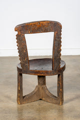 3-legged African Wood Chair with Scalloped Back