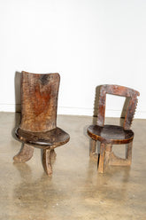 3-legged African Wood Chair with Scalloped Back
