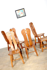 Brutalist Oak Chairs, Set of 6