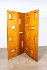 Biombo' 1950s Wood Screen with Glass Inlays