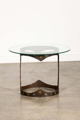 Brutalist Side Table with Glass Top