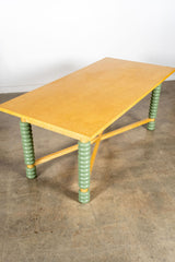1970s Italian Dining Table with Turned Wood Legs