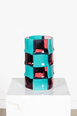 Bamboo Vase (Large), Turquoise and Light Fuschia