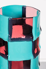 Bamboo Vase (Large), Turquoise and Light Fuschia