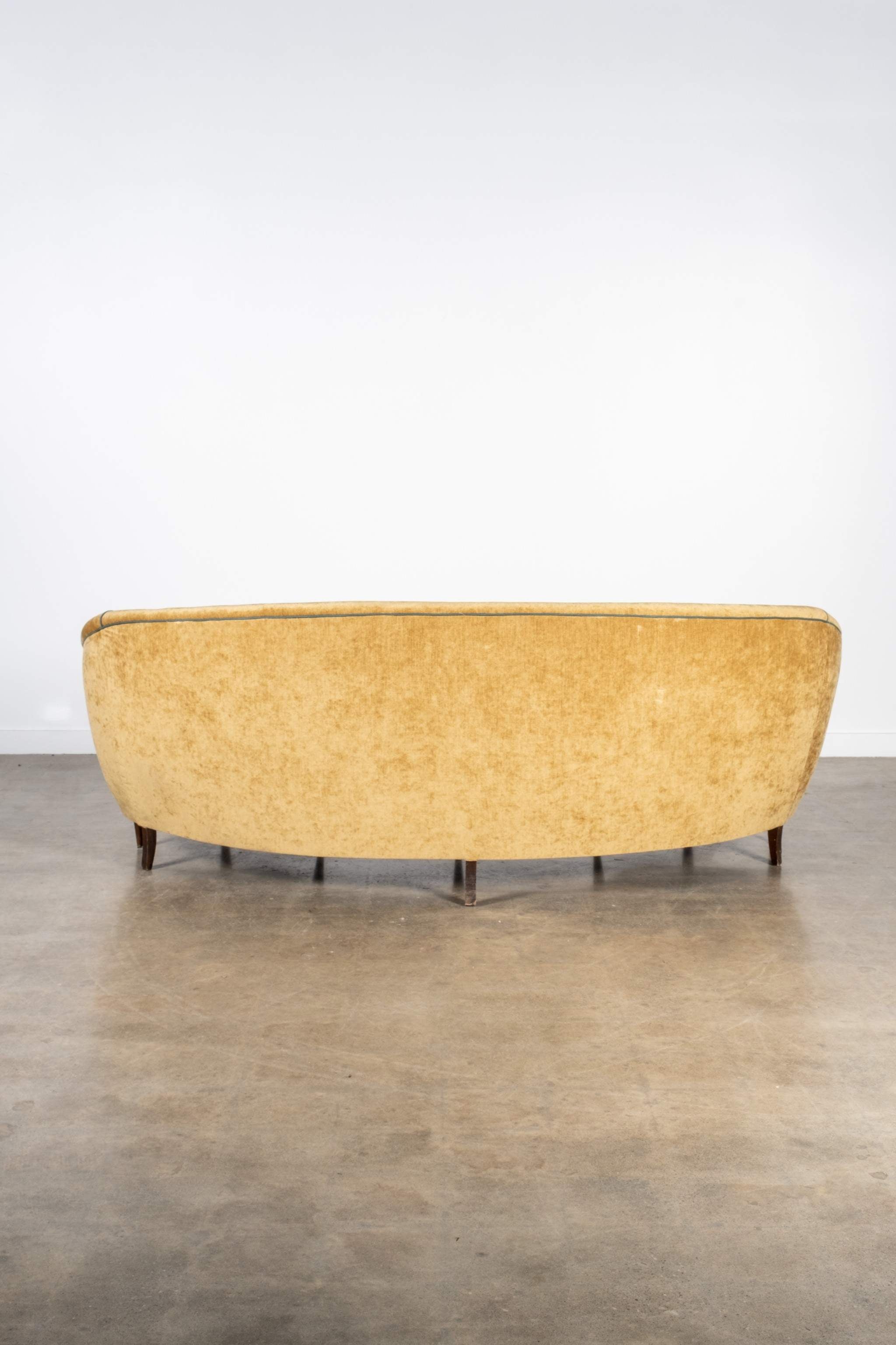 1950s Curved Velvet Sofa