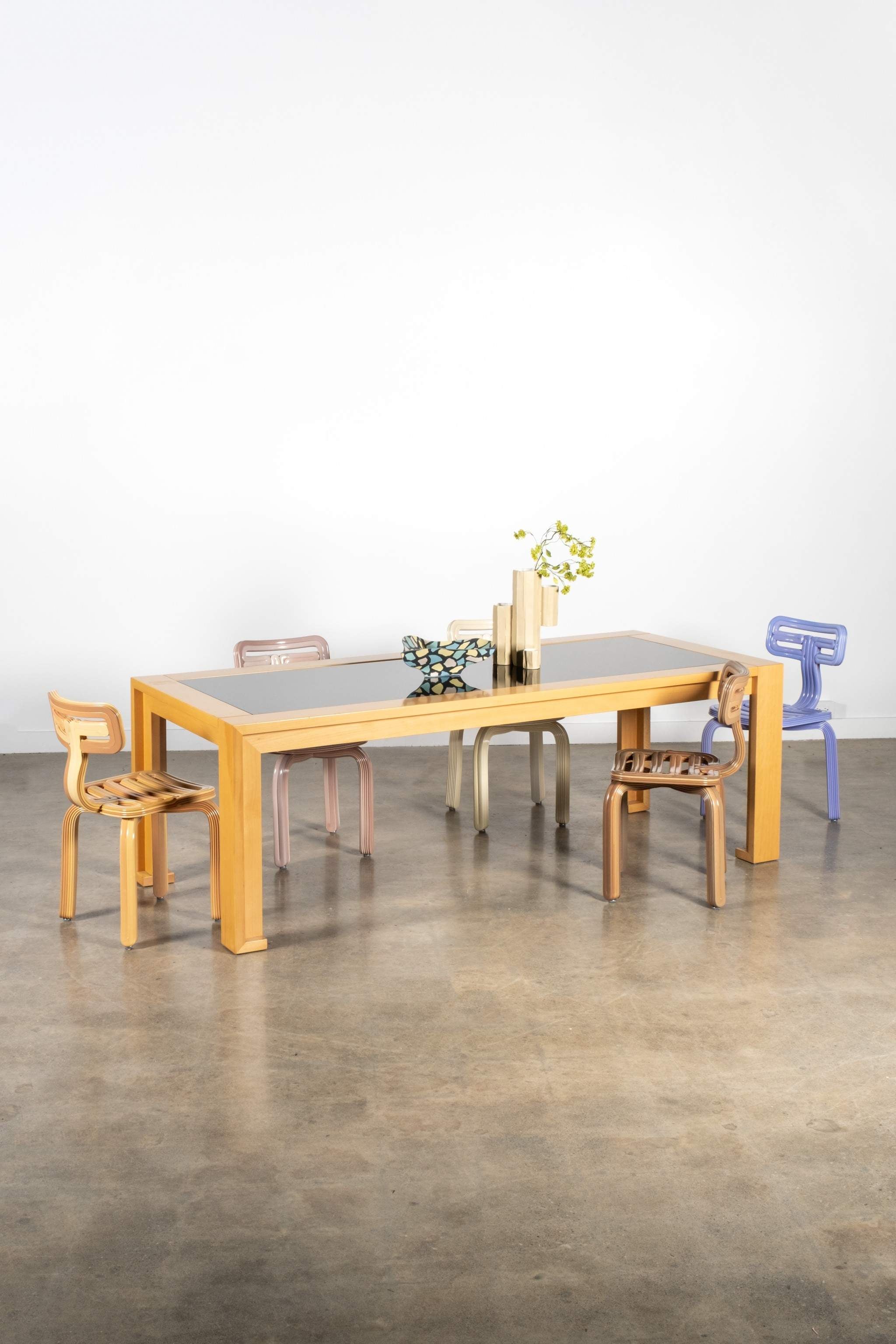 1980s Wood and Smoked Glass Dining Table