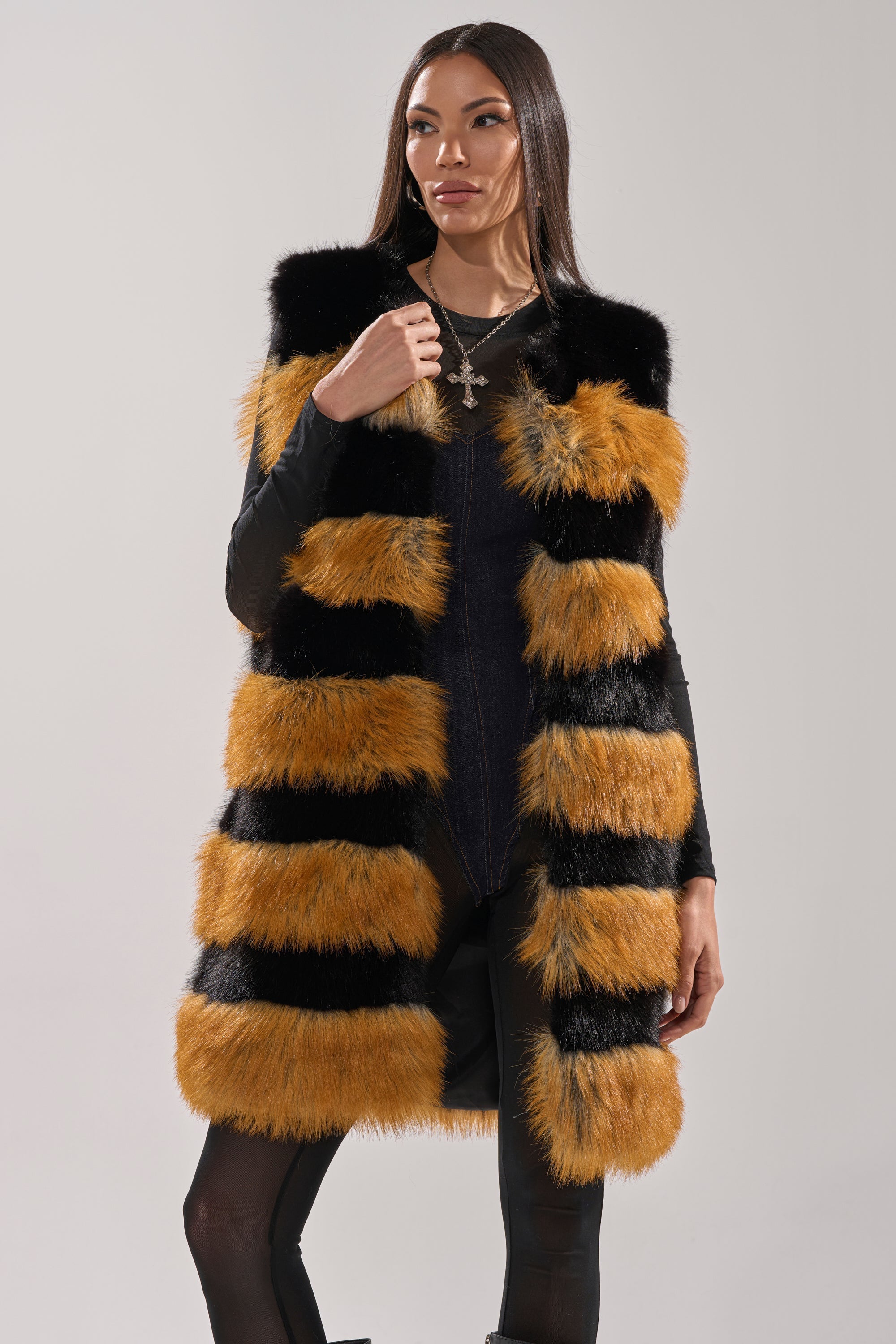 IN ANOTHER LIFE PANELED FUR VEST