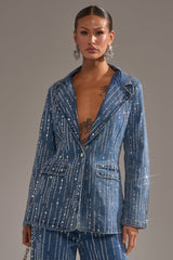 NEVER COME DOWN RHINESTONE DENIM BLAZER