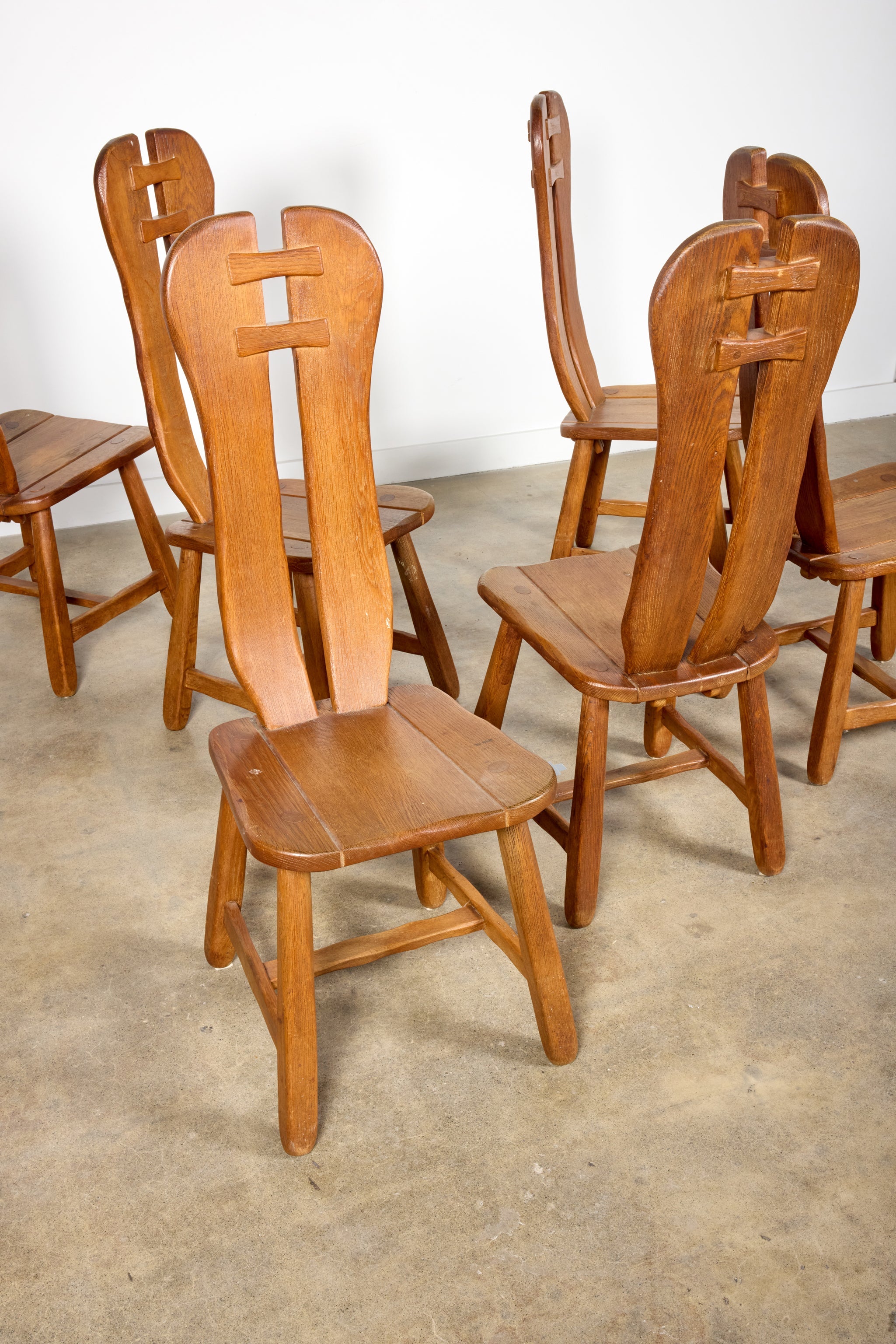 Brutalist Oak Chairs, Set of 6