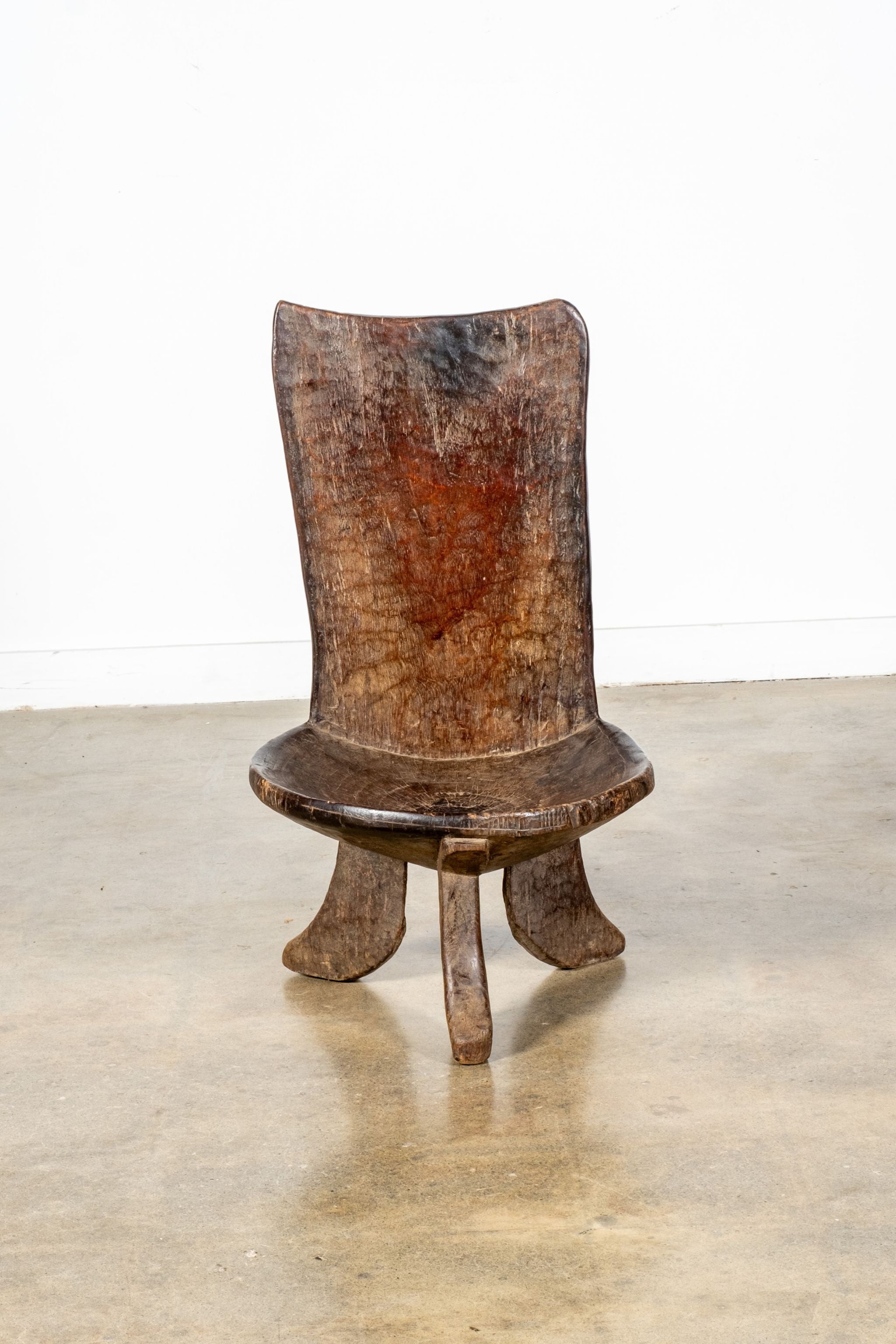 3-legged African Wood Chair with Flat Back