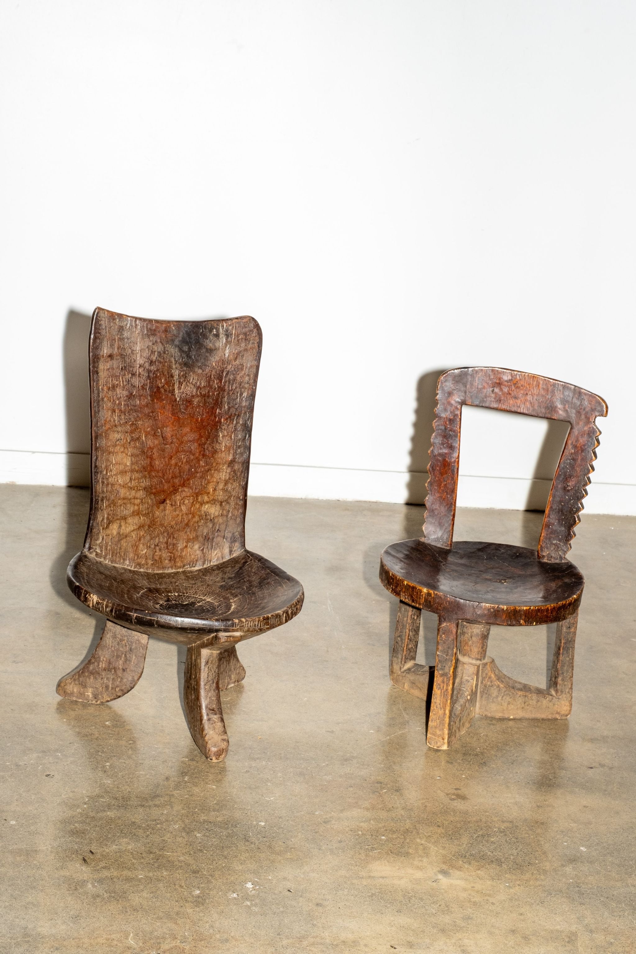 3-legged African Wood Chair with Flat Back