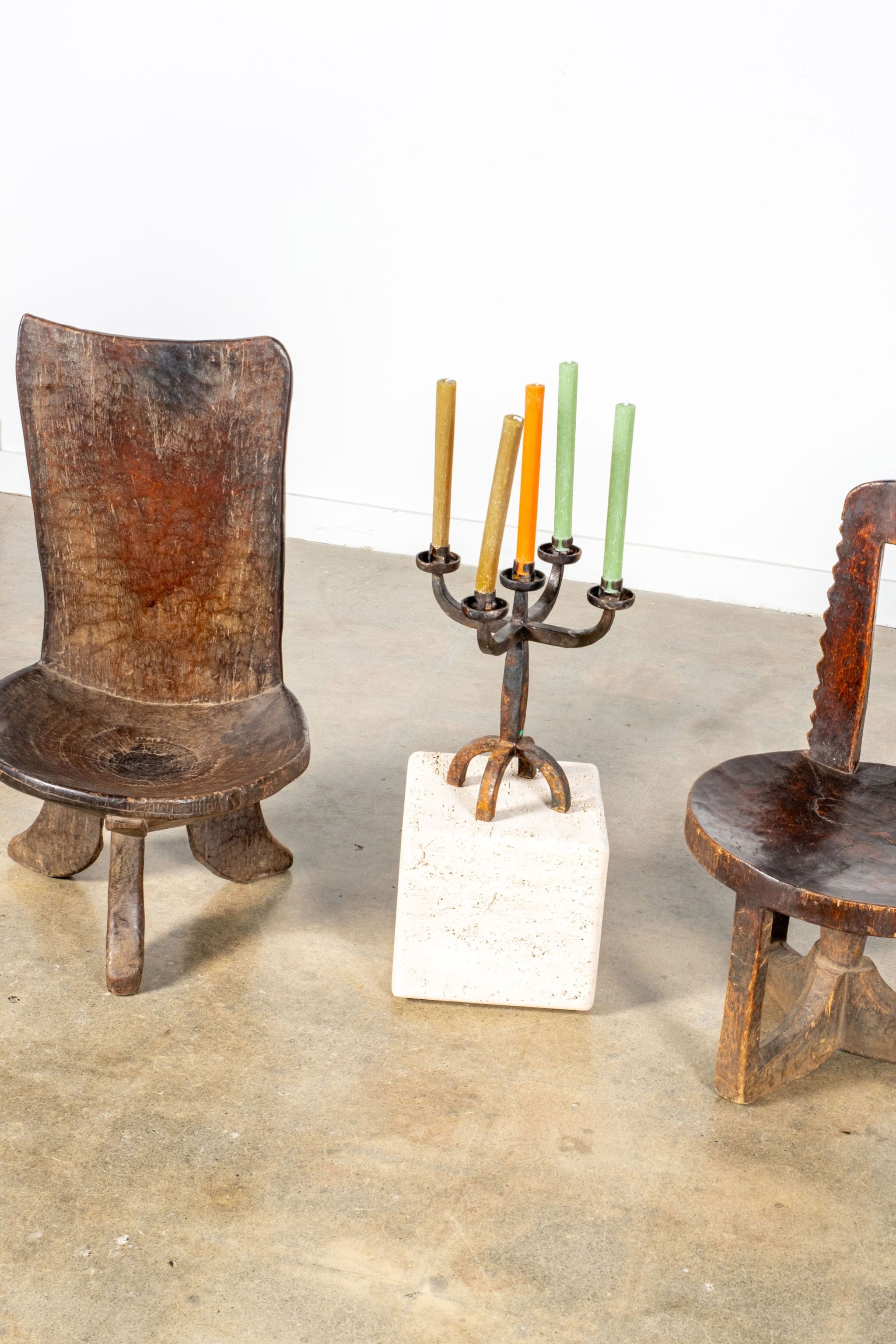 3-legged African Wood Chair with Flat Back