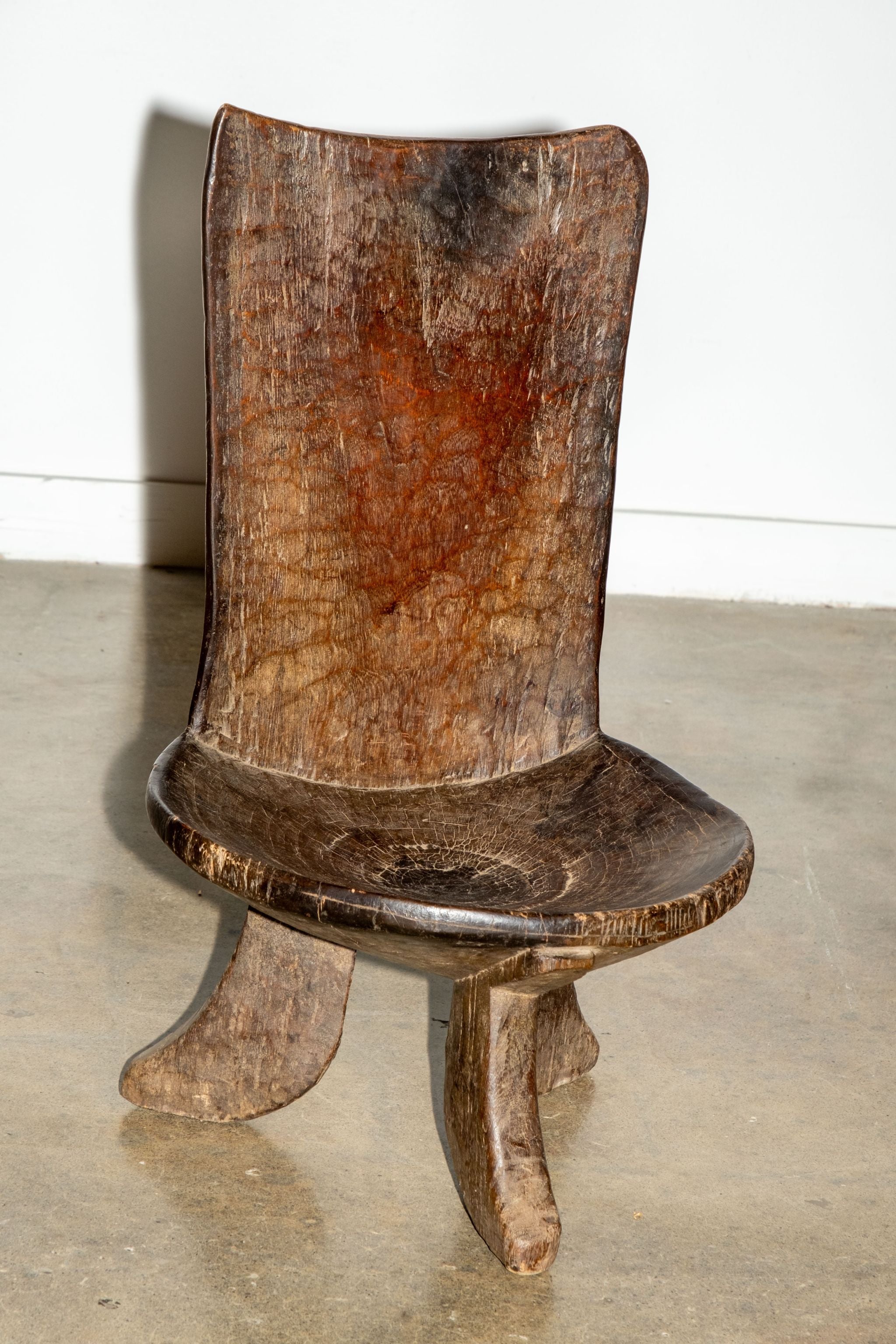 3-legged African Wood Chair with Flat Back