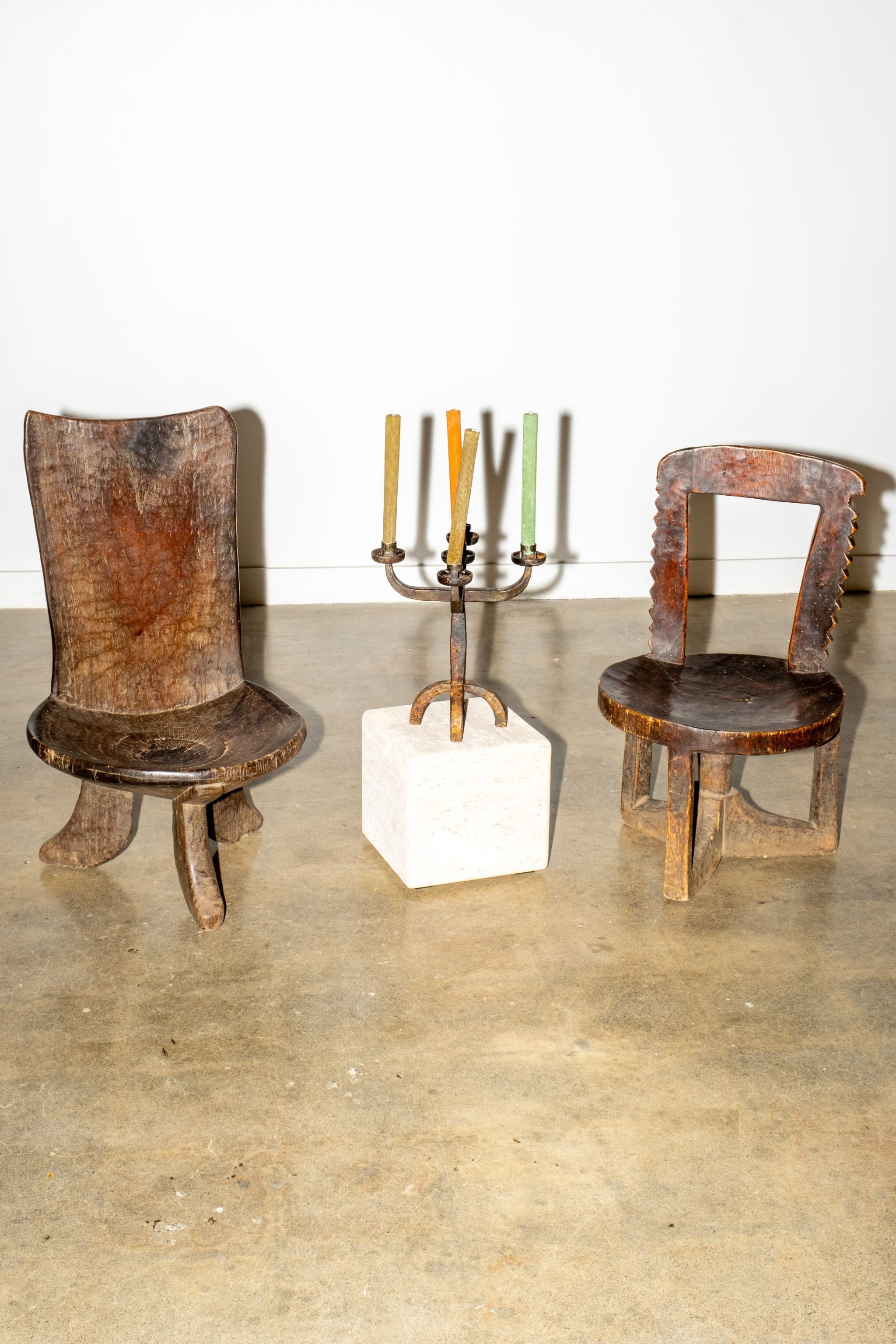 3-legged African Wood Chair with Flat Back