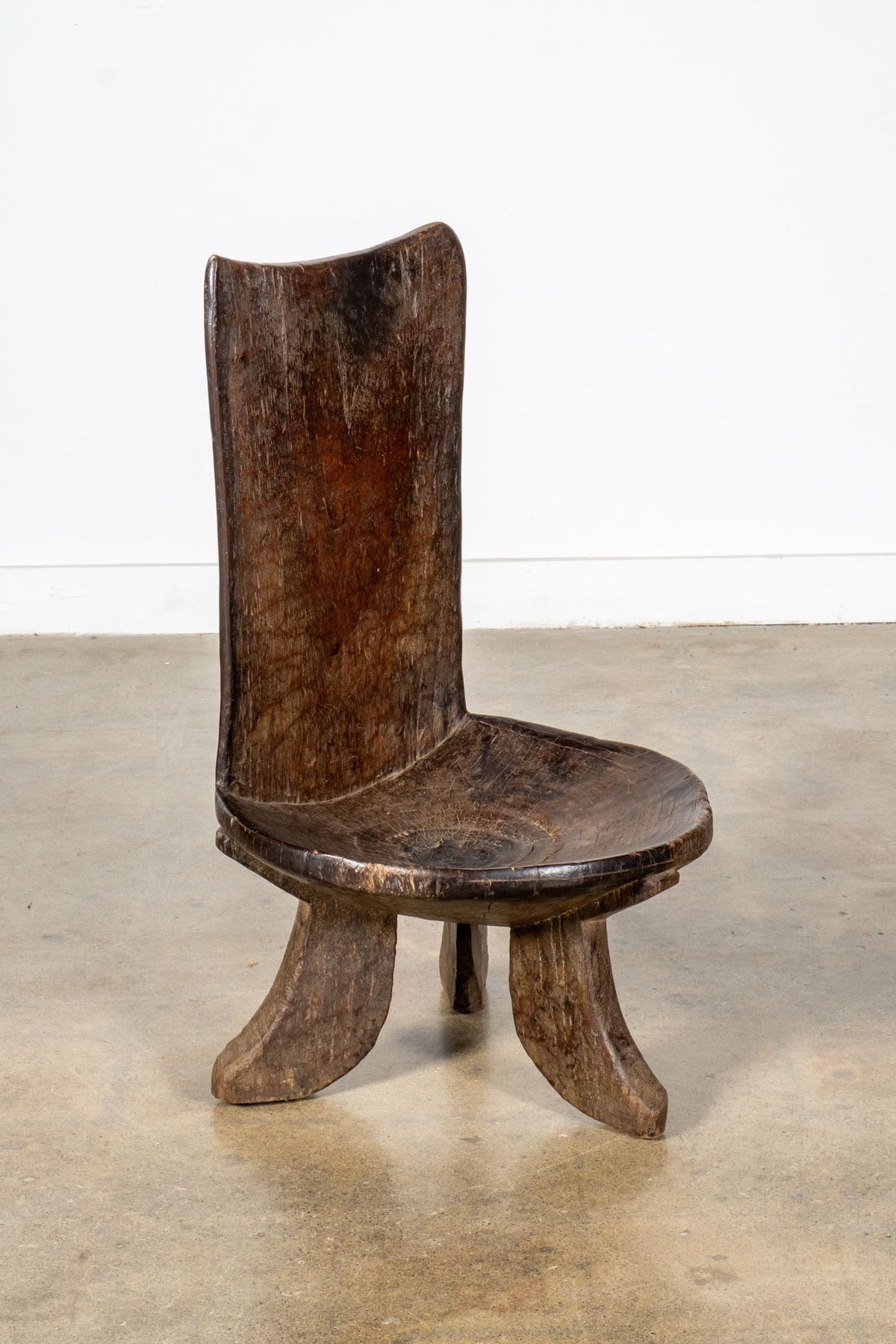 3-legged African Wood Chair with Flat Back