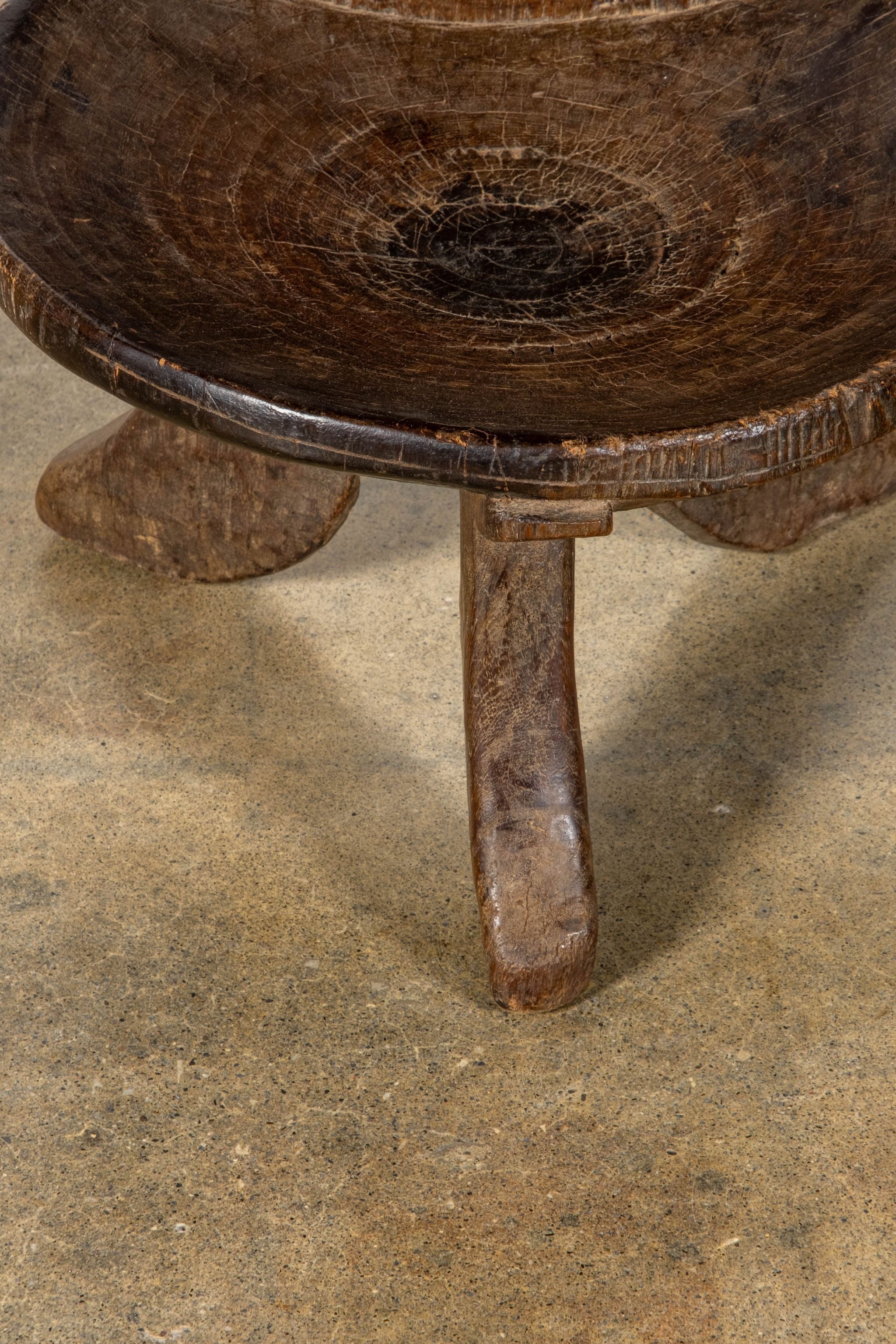3-legged African Wood Chair with Flat Back