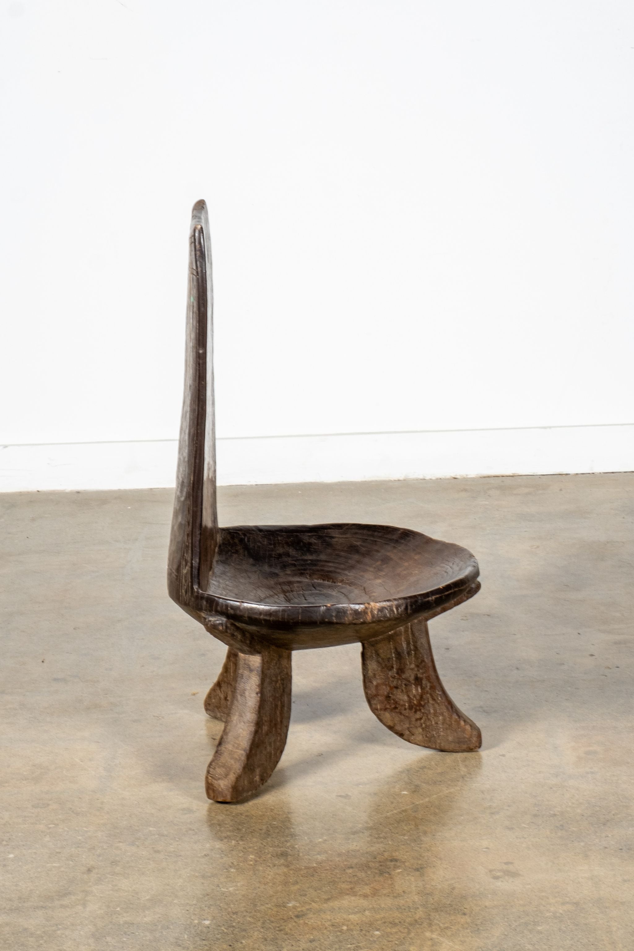 3-legged African Wood Chair with Flat Back