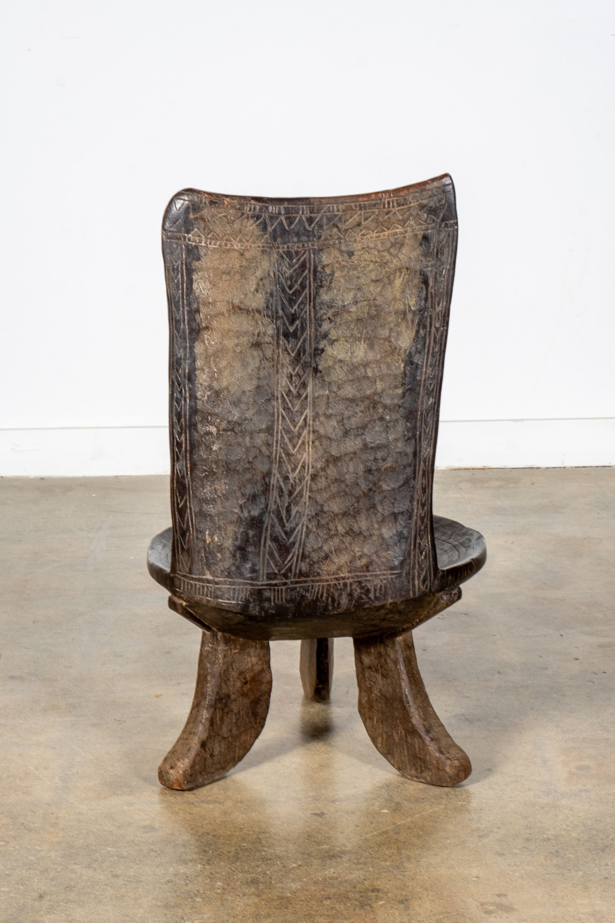 3-legged African Wood Chair with Flat Back