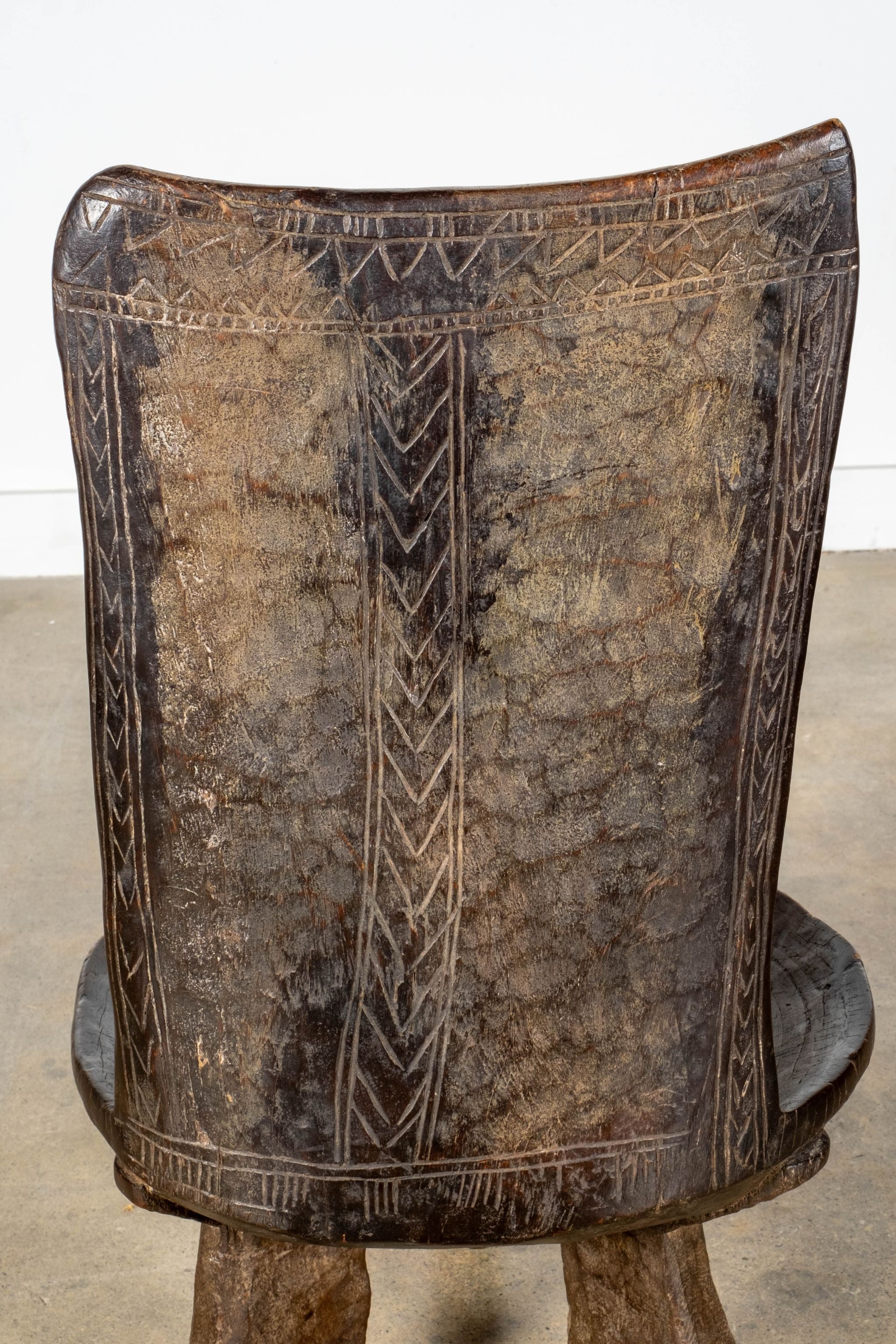 3-legged African Wood Chair with Flat Back