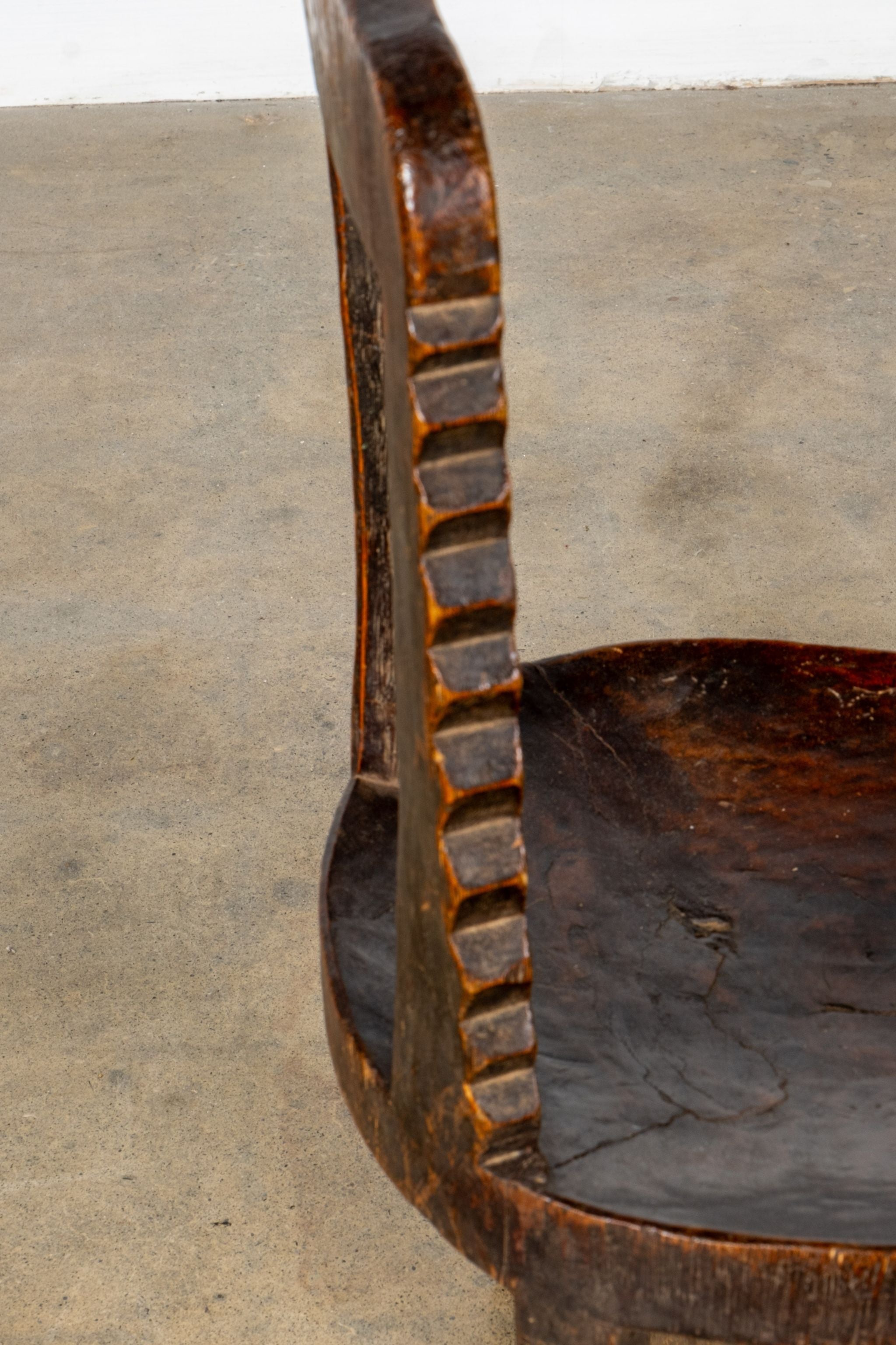 3-legged African Wood Chair with Scalloped Back