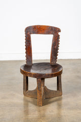 3-legged African Wood Chair with Scalloped Back