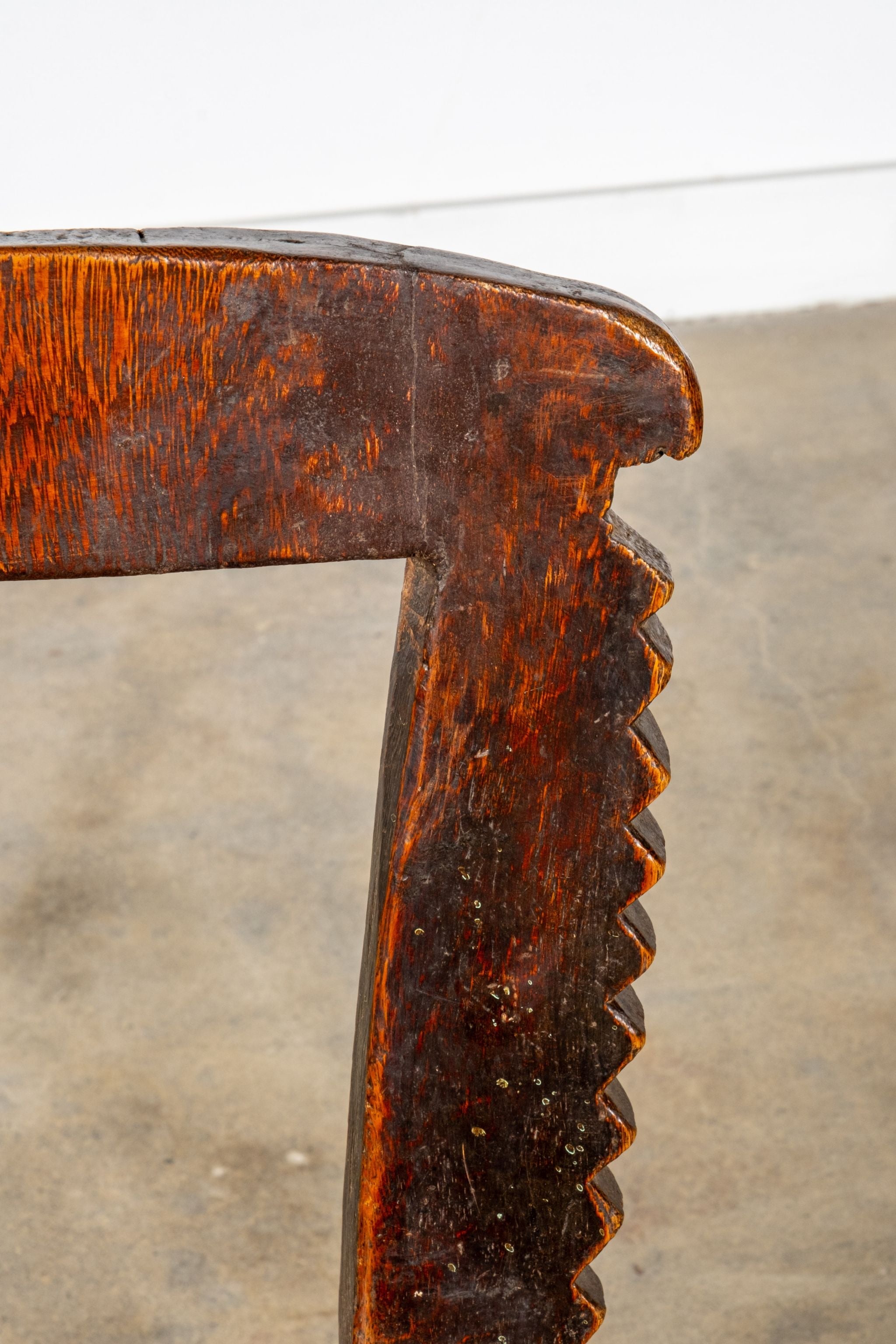 3-legged African Wood Chair with Scalloped Back