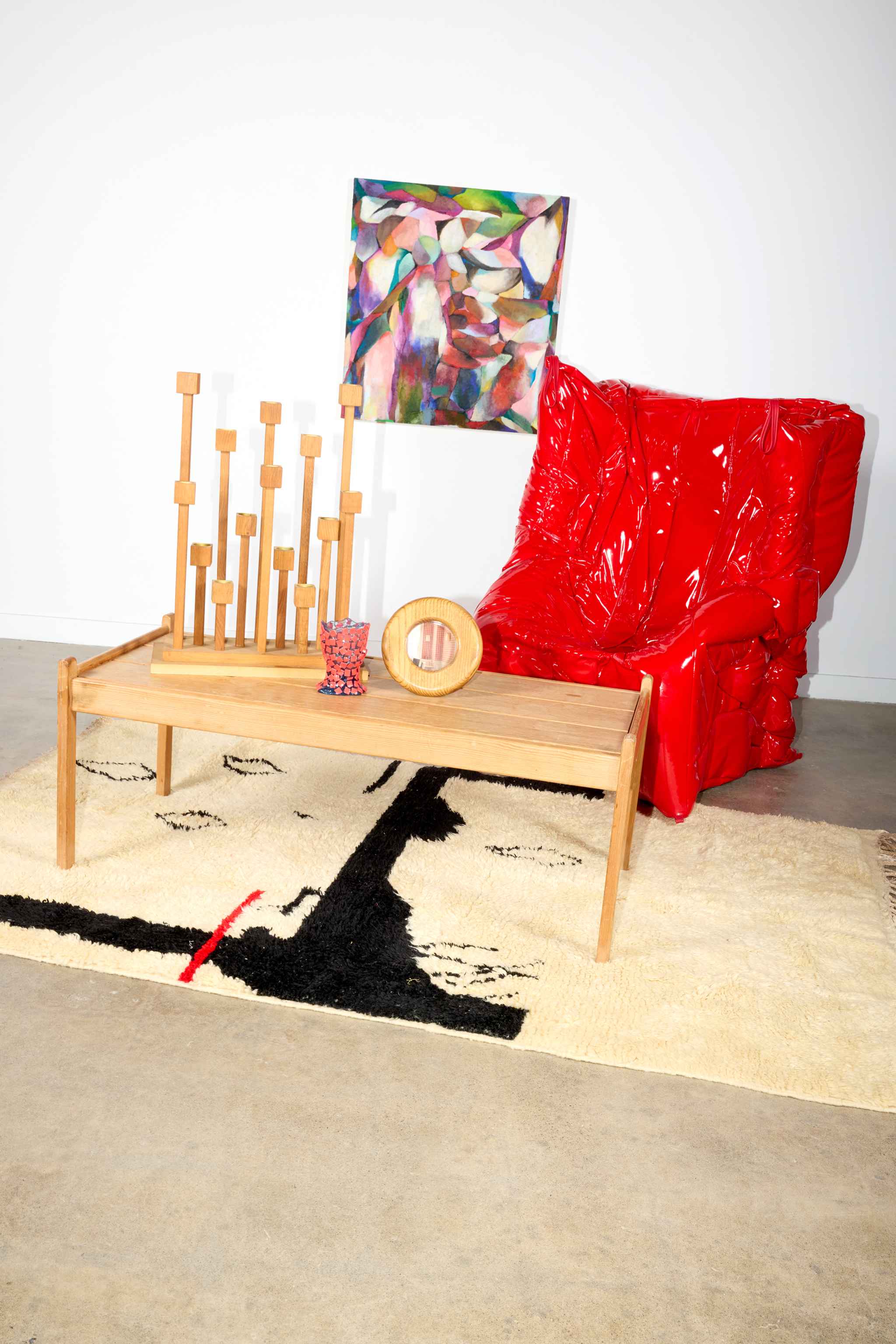Black, Cream and Red Moroccan Rug