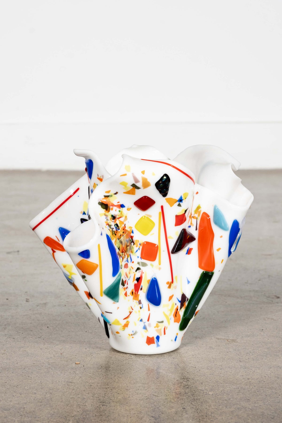 80s White Glass Handkerchief Vase