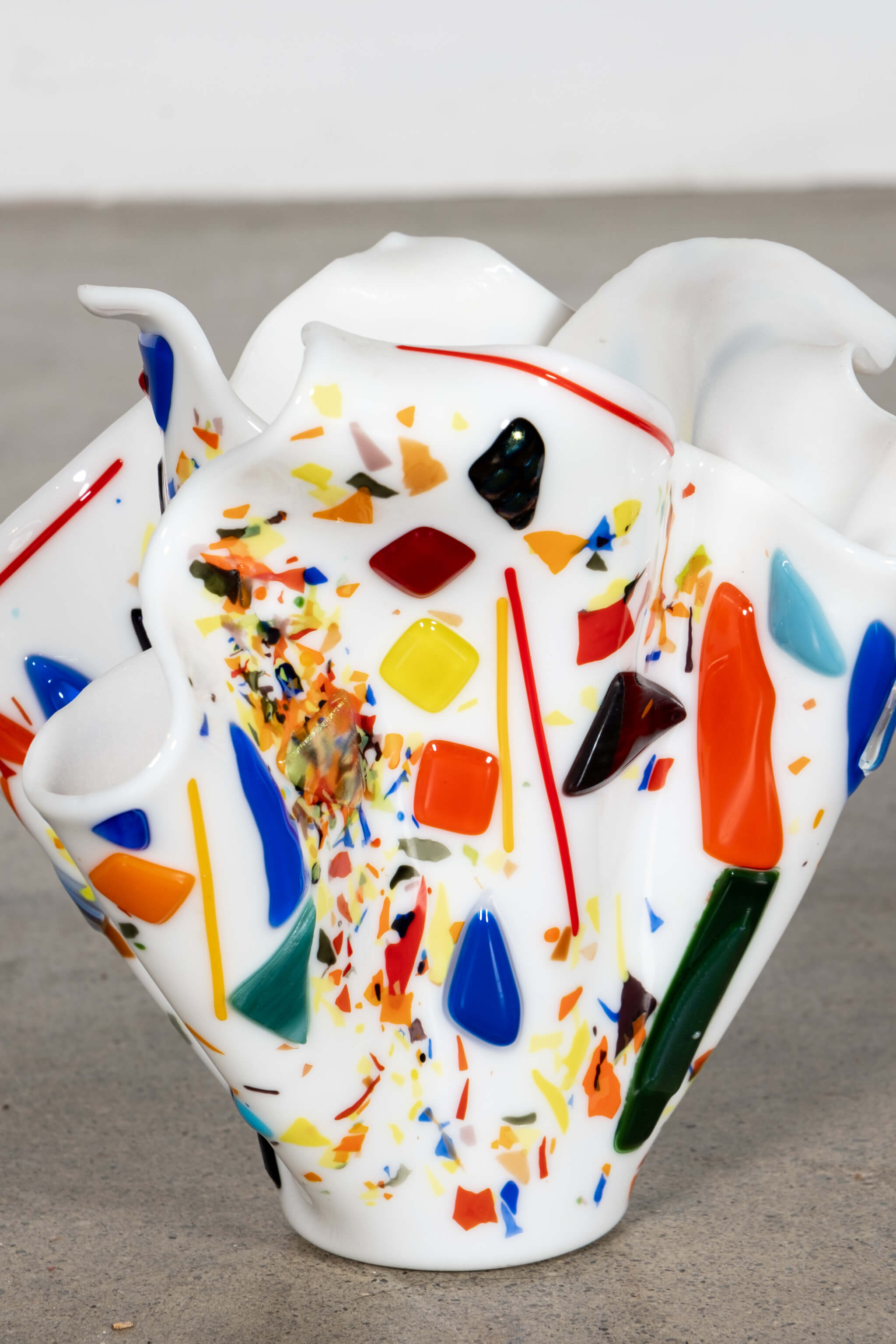 80s White Glass Handkerchief Vase