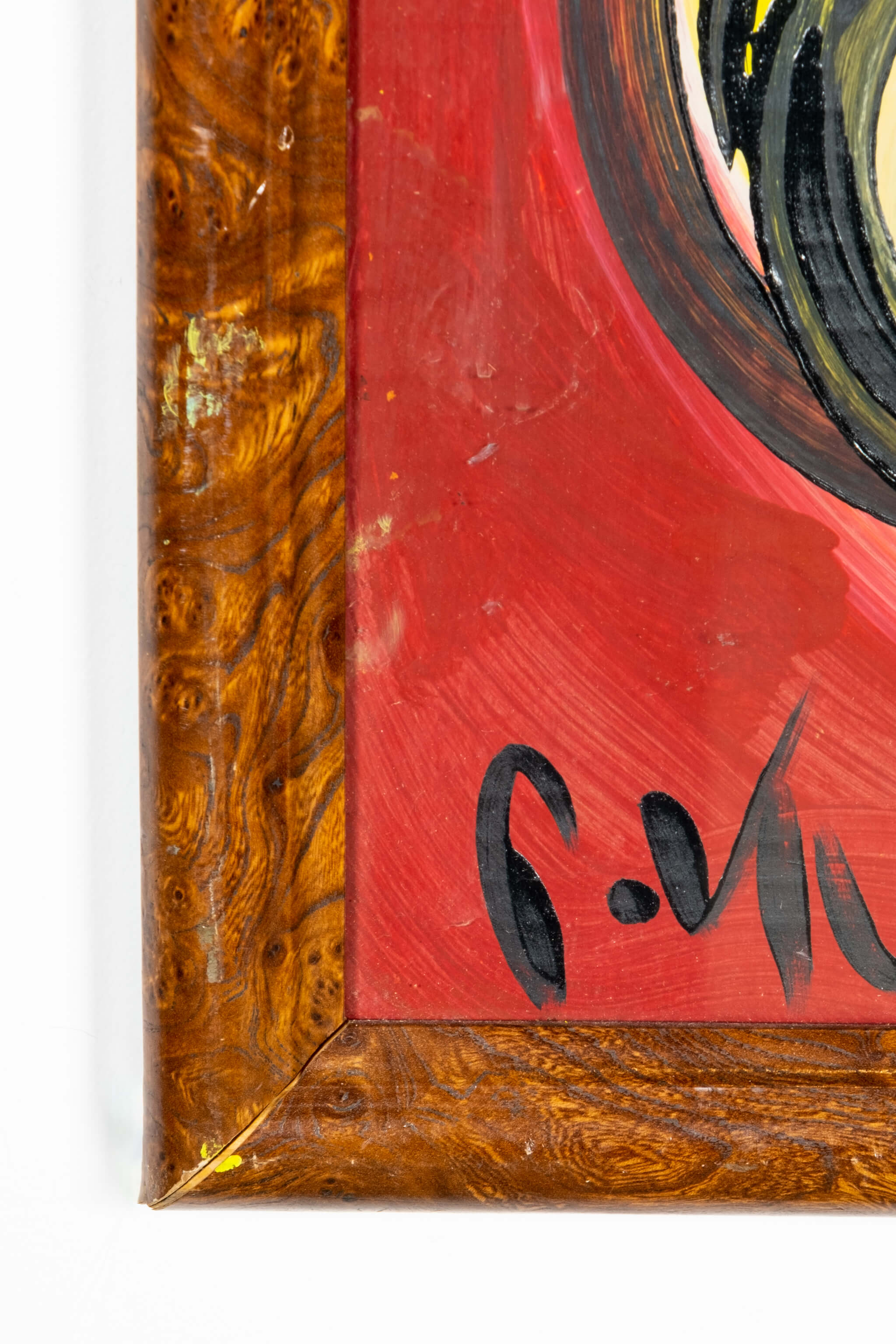 Abstract Portrait in Primaries, Burled Wood Frame