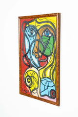 Abstract Portrait in Primaries, Burled Wood Frame