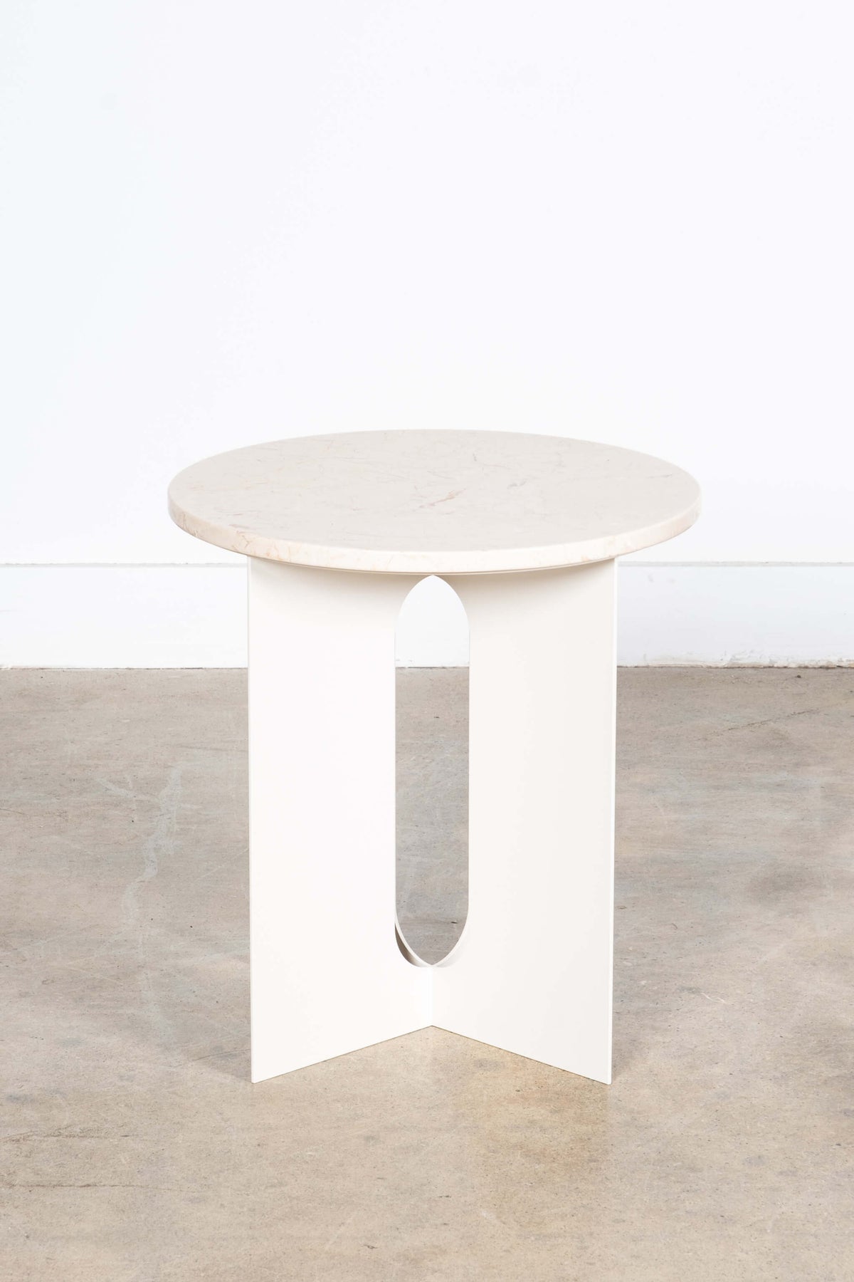 Androgyne Side Table - White Metal Frame with Stone Top