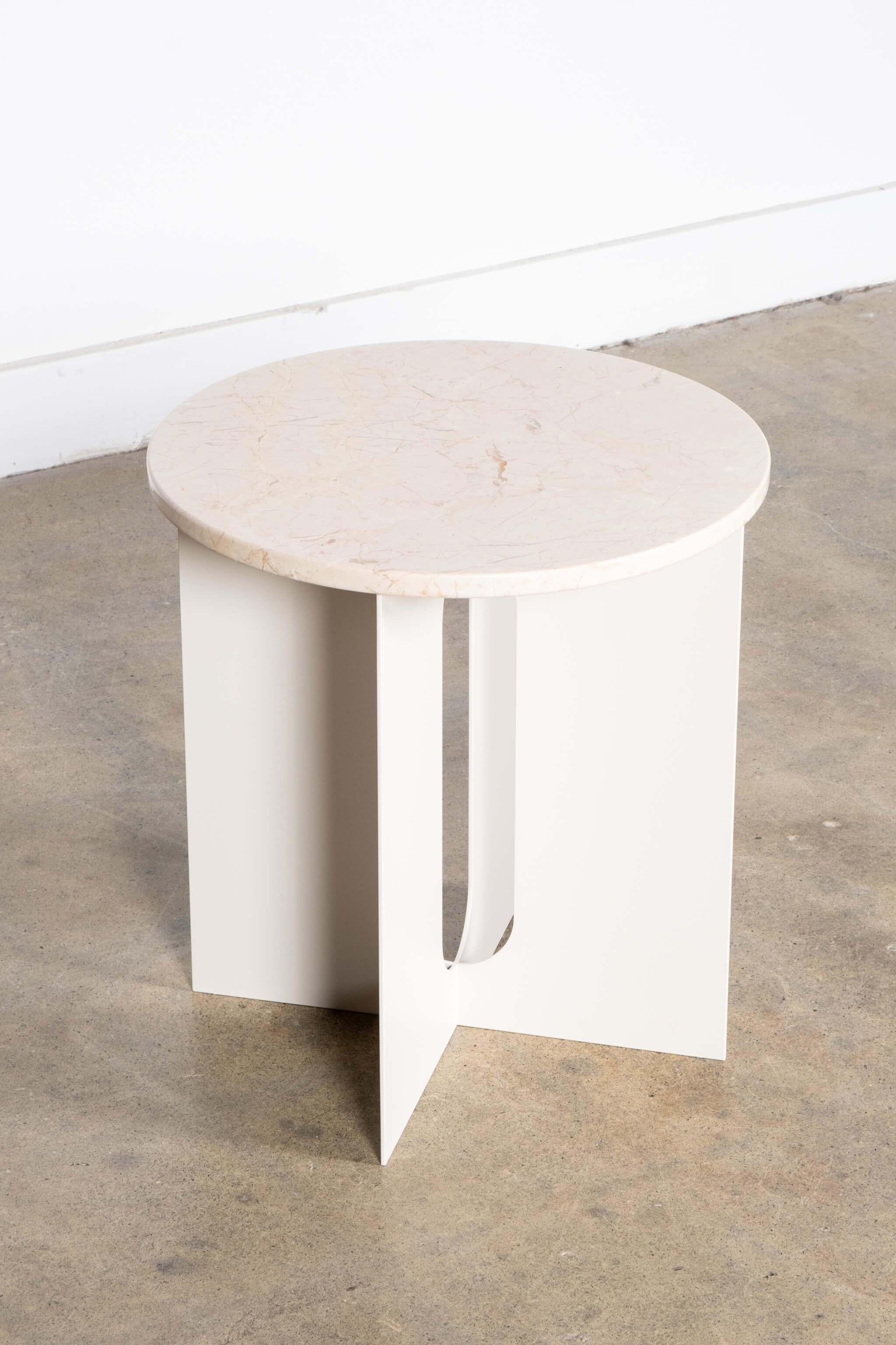 Androgyne Side Table - White Metal Frame with Stone Top