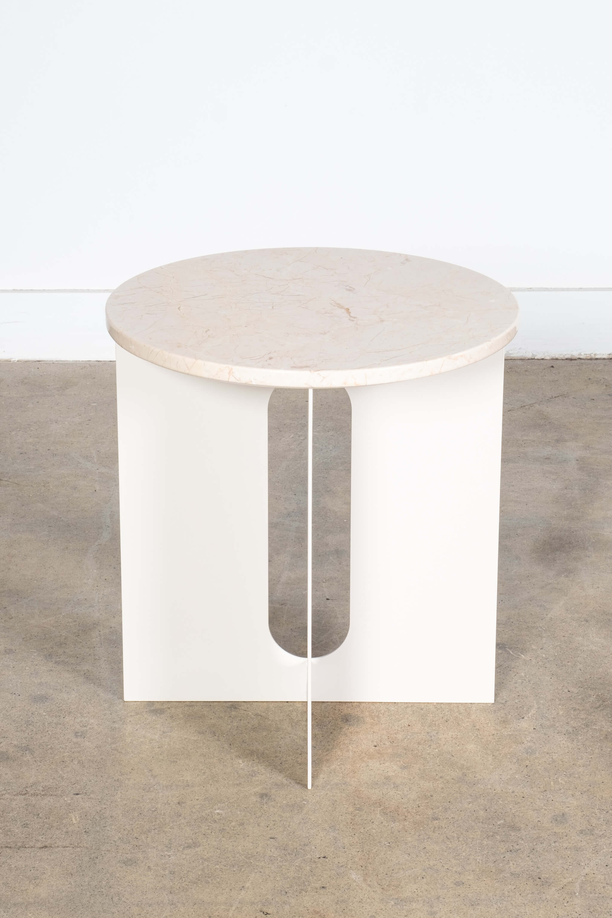 Androgyne Side Table - White Metal Frame with Stone Top