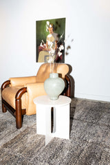 Androgyne Side Table - White Metal Frame with Stone Top