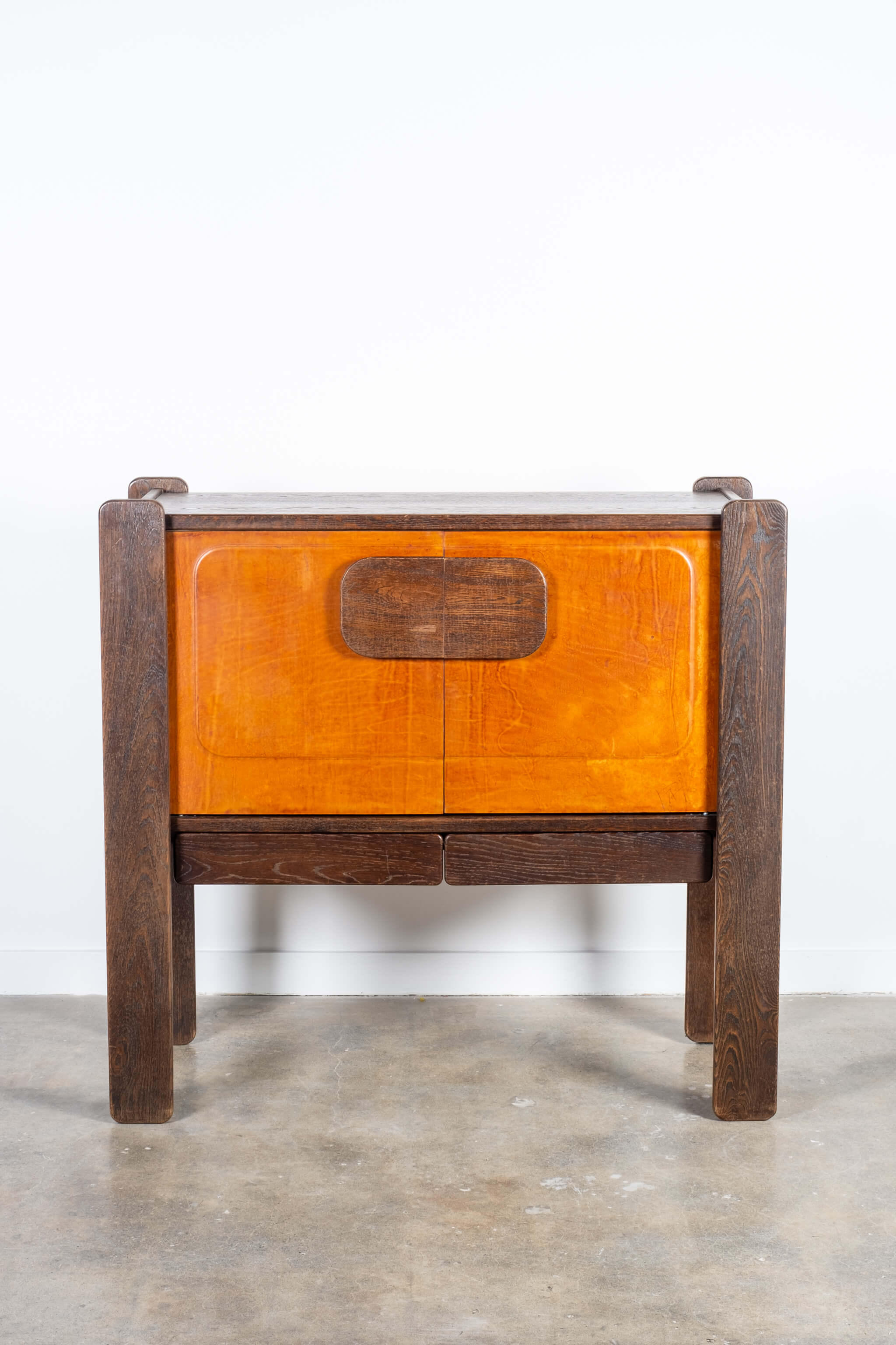 Brutalist Leather-Front Cabinet