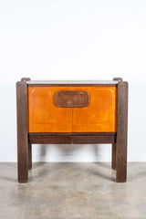 Brutalist Leather-Front Cabinet