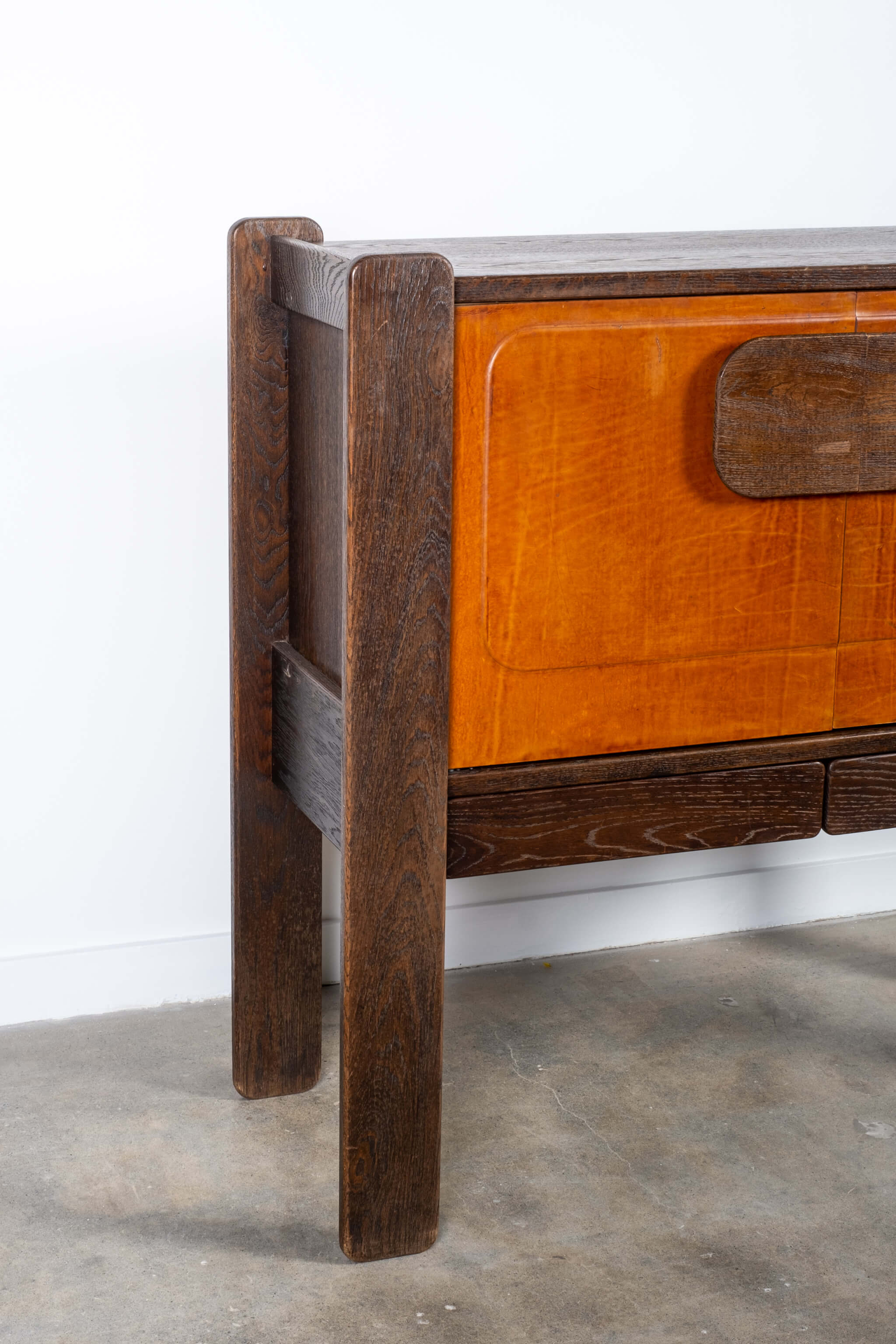 Brutalist Leather-Front Cabinet