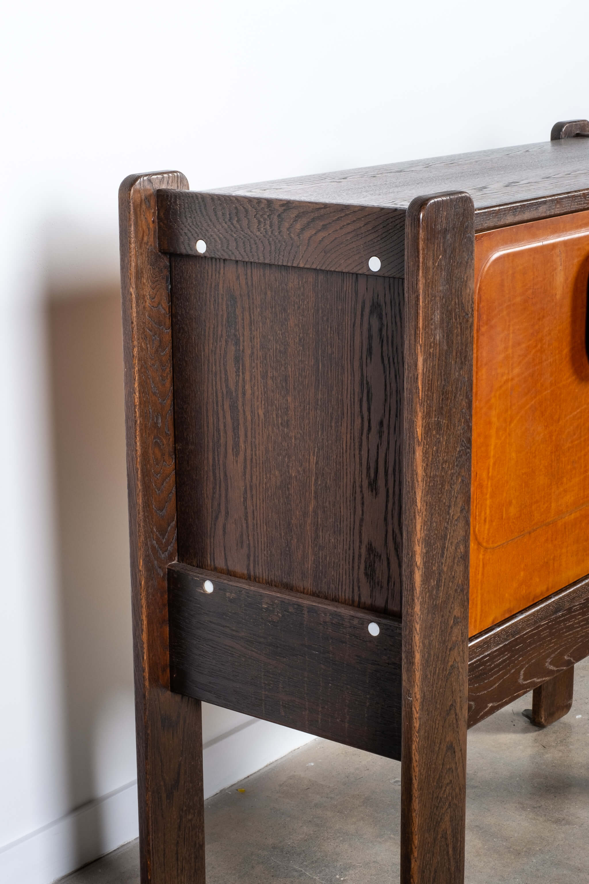 Brutalist Leather-Front Cabinet