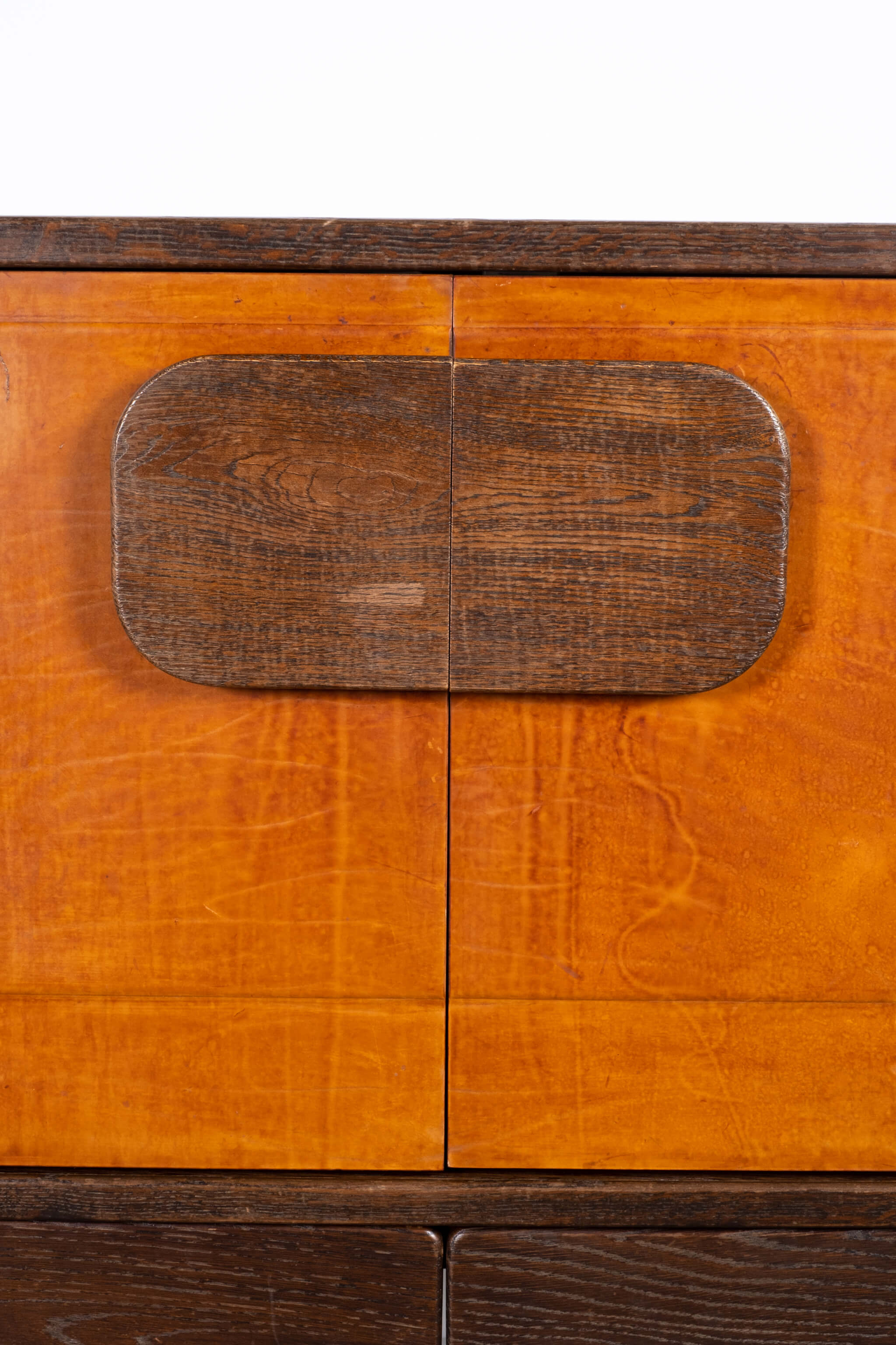 Brutalist Leather-Front Cabinet