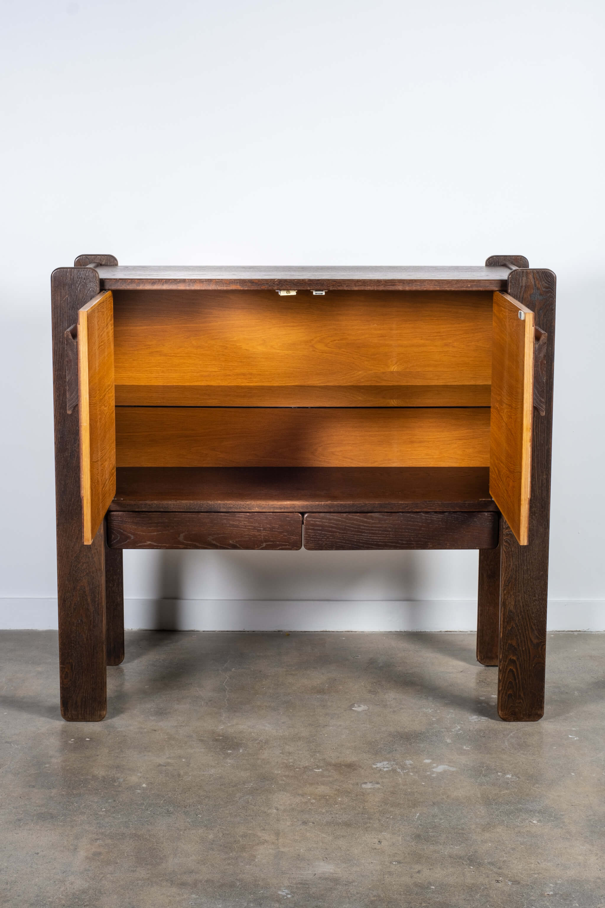 Brutalist Leather-Front Cabinet