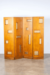 Biombo' 1950s Wood Screen with Glass Inlays