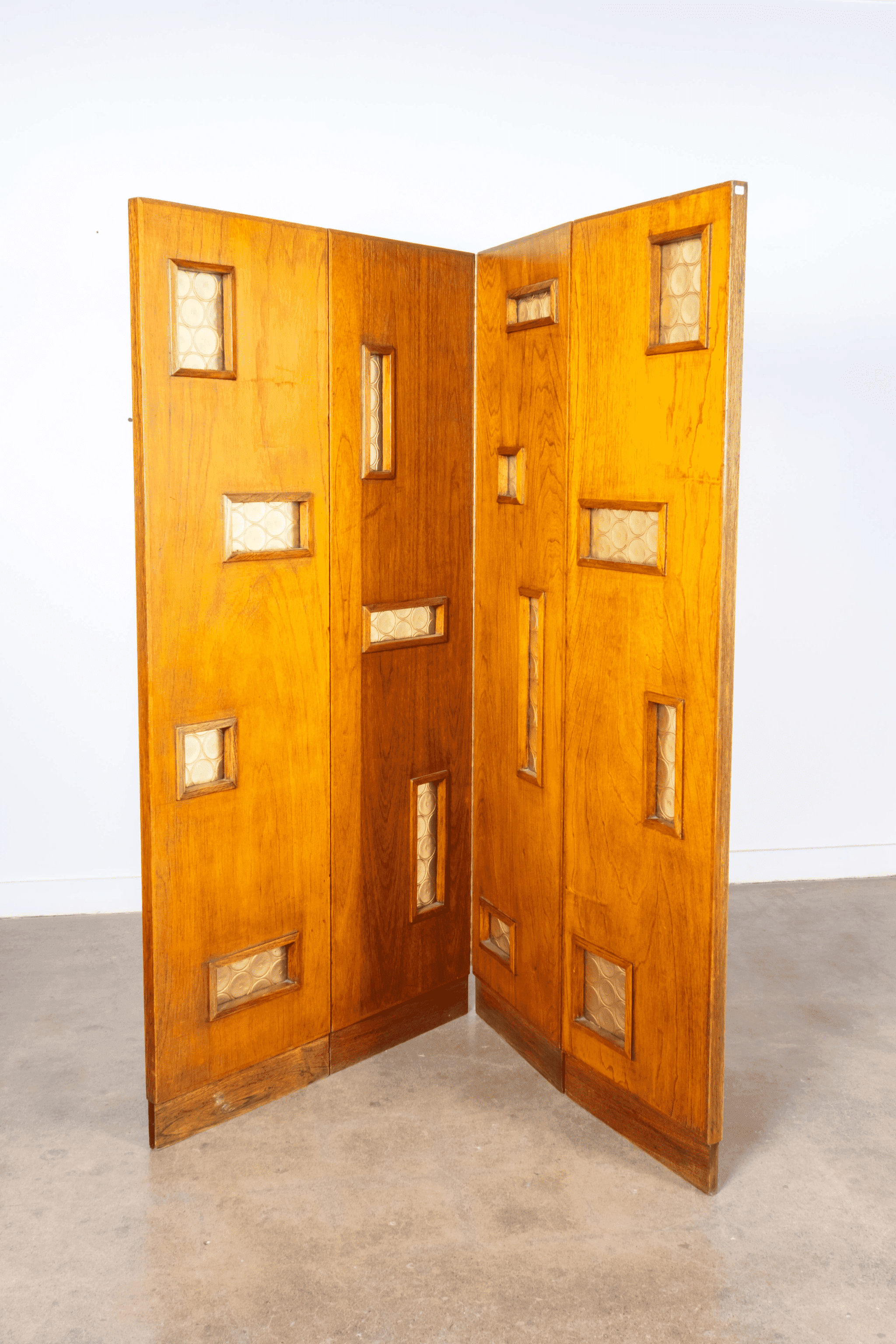 Biombo' 1950s Wood Screen with Glass Inlays