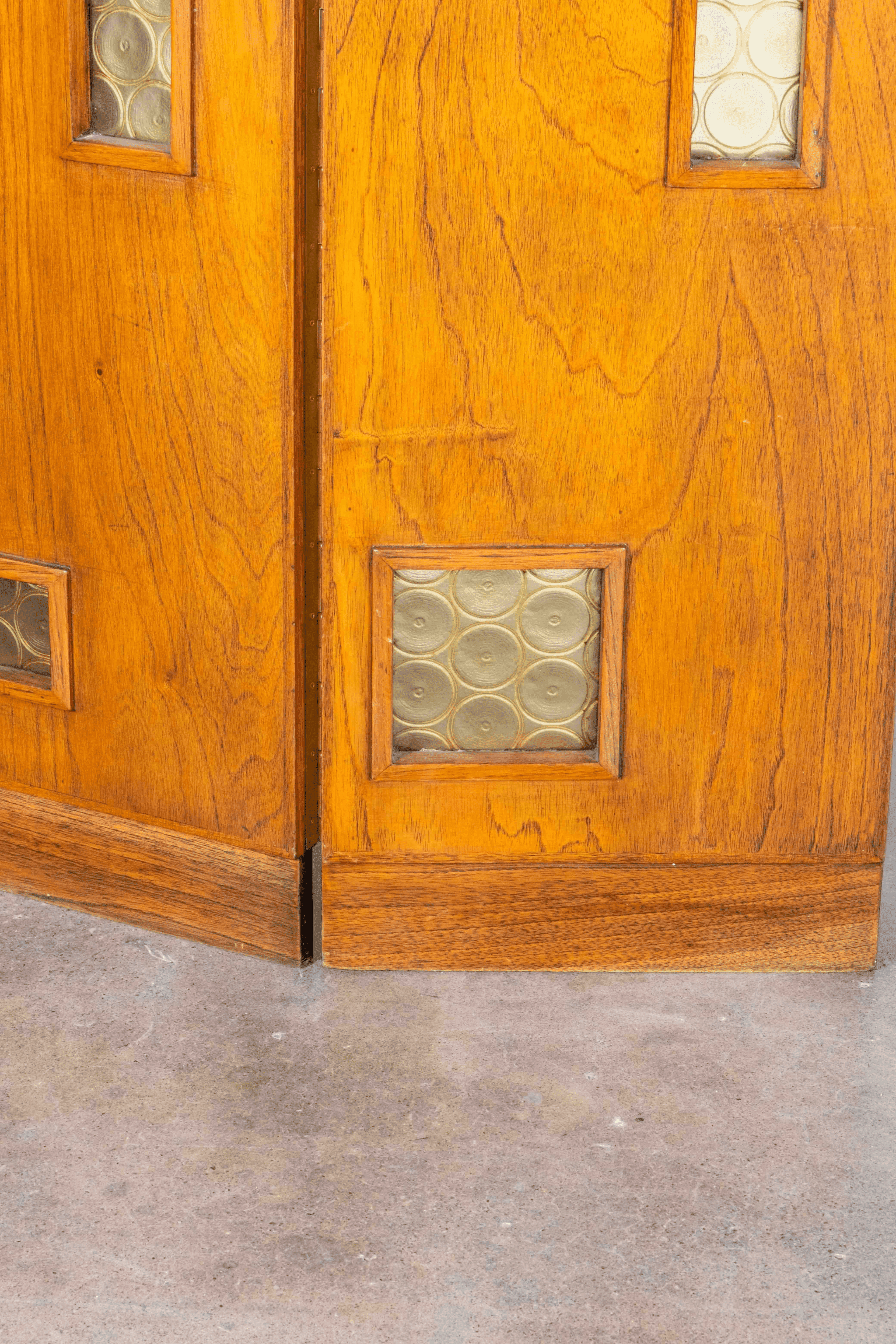 Biombo' 1950s Wood Screen with Glass Inlays