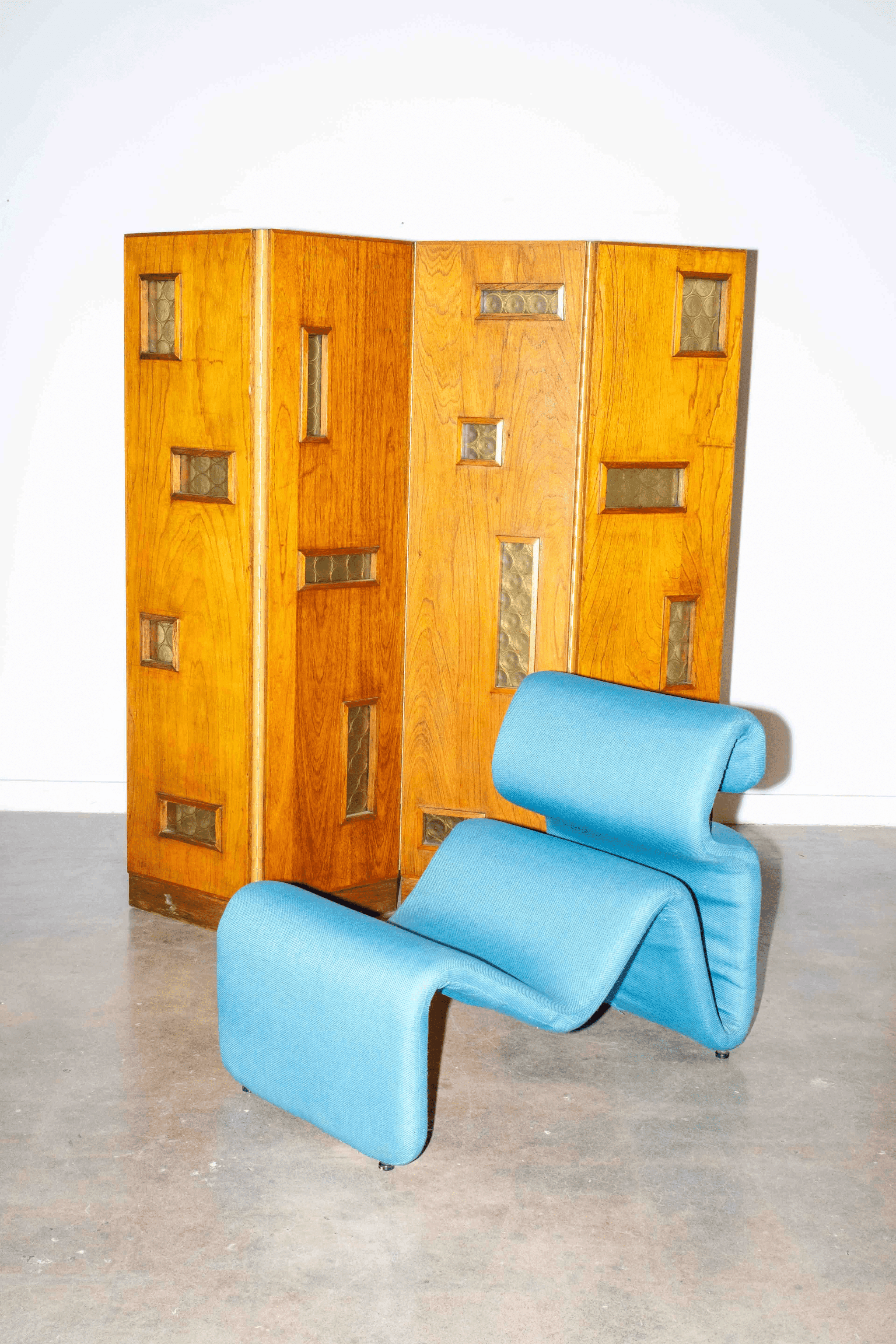 Biombo' 1950s Wood Screen with Glass Inlays