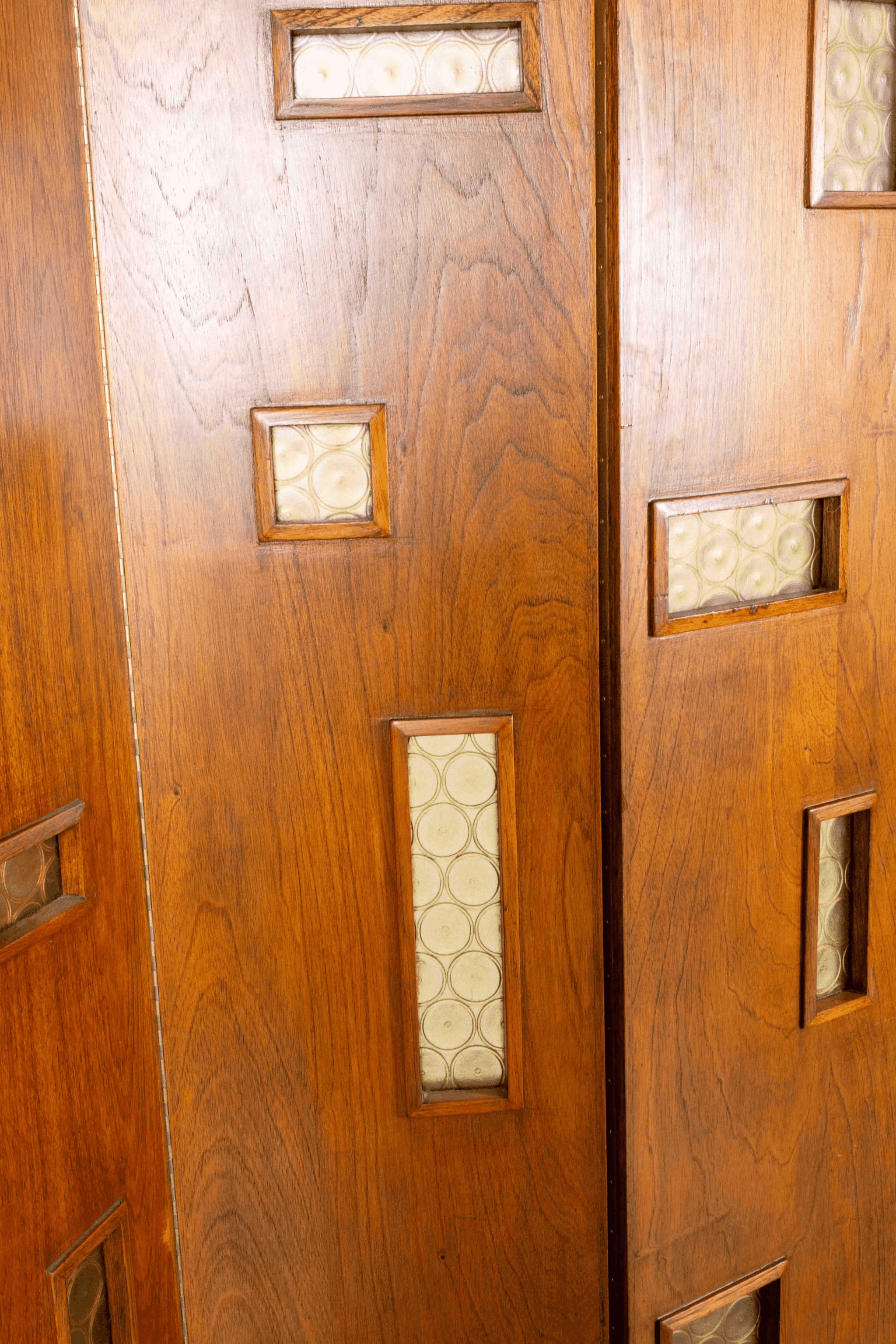 Biombo' 1950s Wood Screen with Glass Inlays