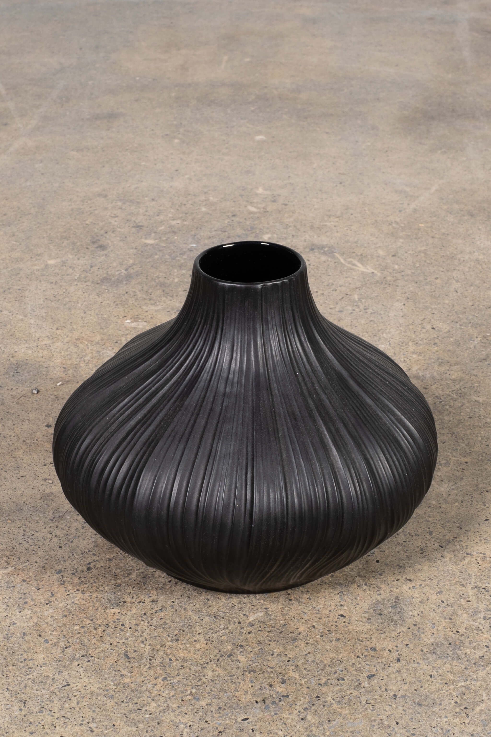 Black Rippled Ceramic Vase