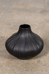 Black Rippled Ceramic Vase