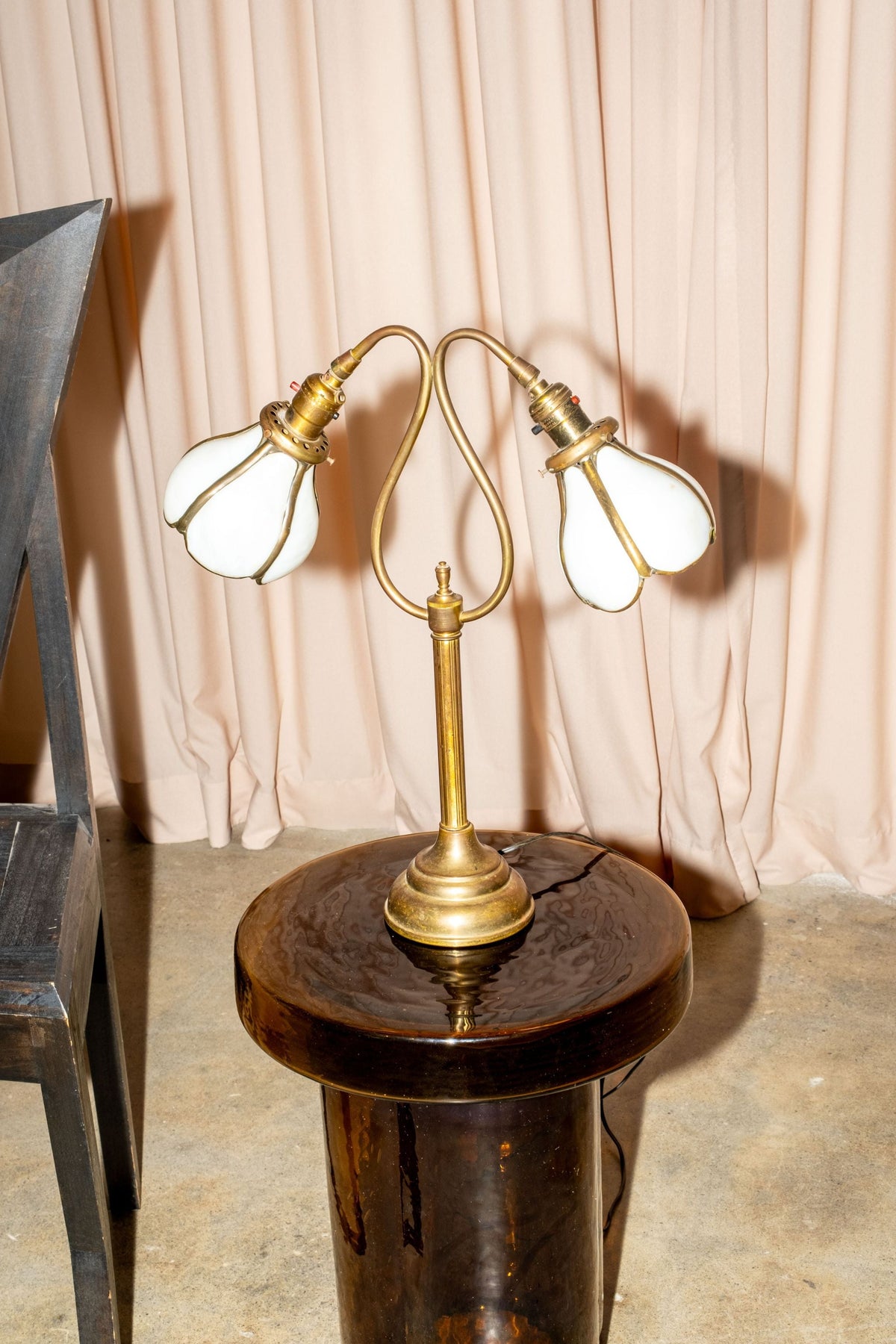 Brass Lamp with Glass Shades